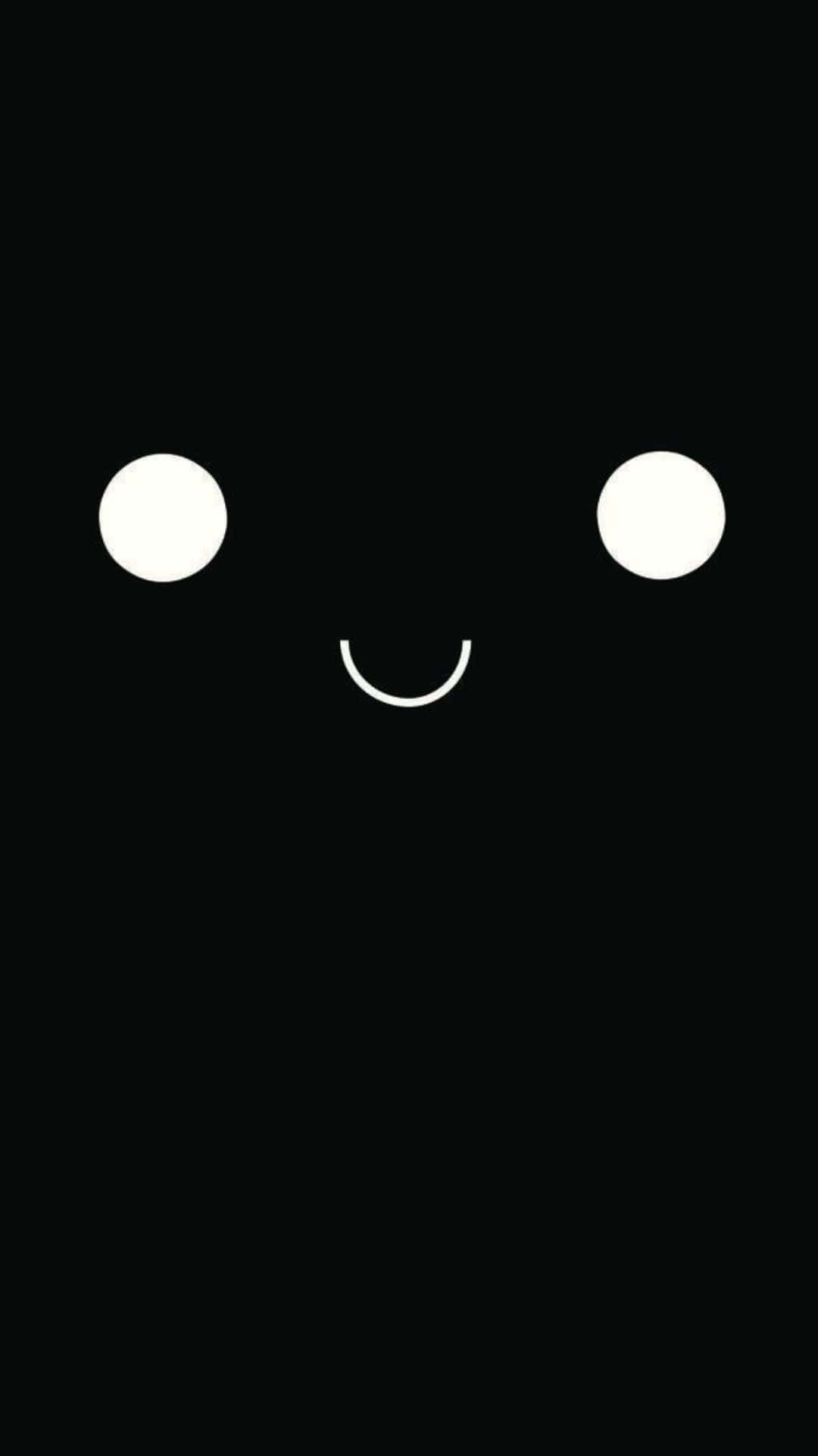 Kawaii Emoticon 桌布 壁紙 — 一個極簡風格的白色笑臉，有兩點作為眼睛和彎曲的嘴巴，位於純黑色背景上。