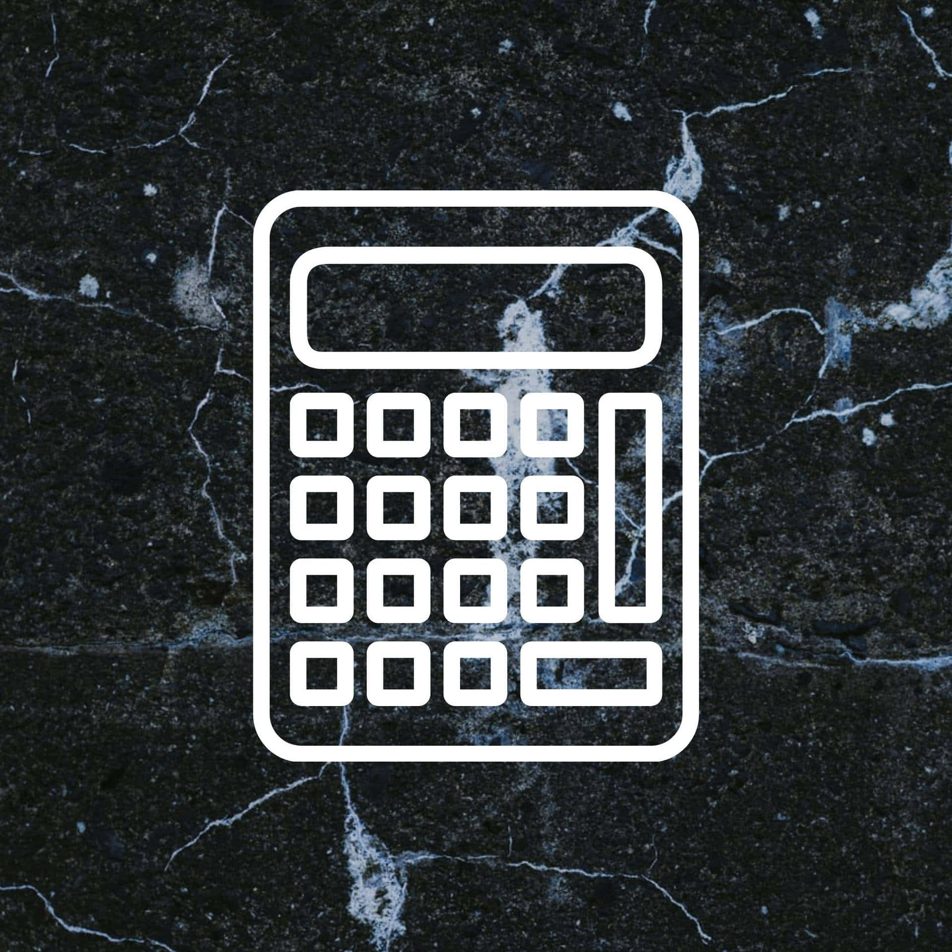Calculator 桌布 壁紙 — 一個極簡風格的白色線條計算機圖標，置於深色裂紋大理石背景上。