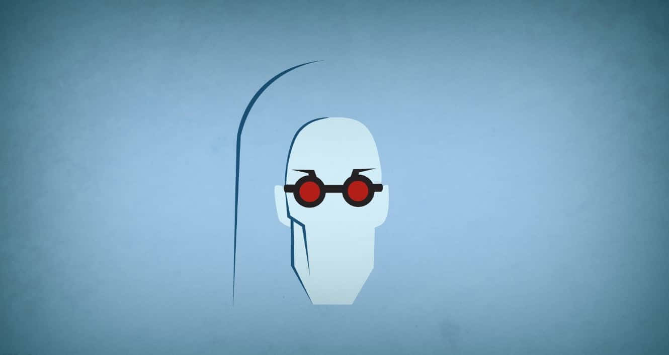 Cartoon Villains 桌布 壁紙 — 一個極簡風格的白色臉孔，配以紅色護目鏡和一條曲線，置於有紋理的藍色背景上。