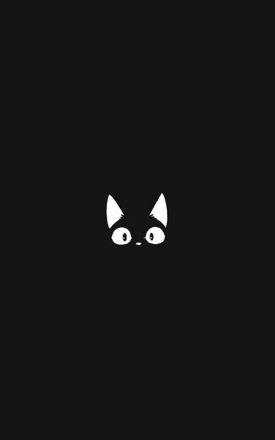 Jiji Cat 桌布 壁紙 — 一個極簡風格的白色貓臉，大眼睛從純黑色背景中探出。