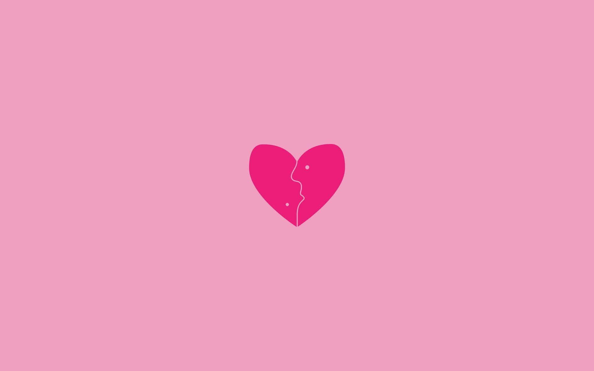 Heart Shape 桌布 壁紙 — 一個極簡風格的粉紅色心形，中間被一條白線分開，背景是柔和的粉紅色。