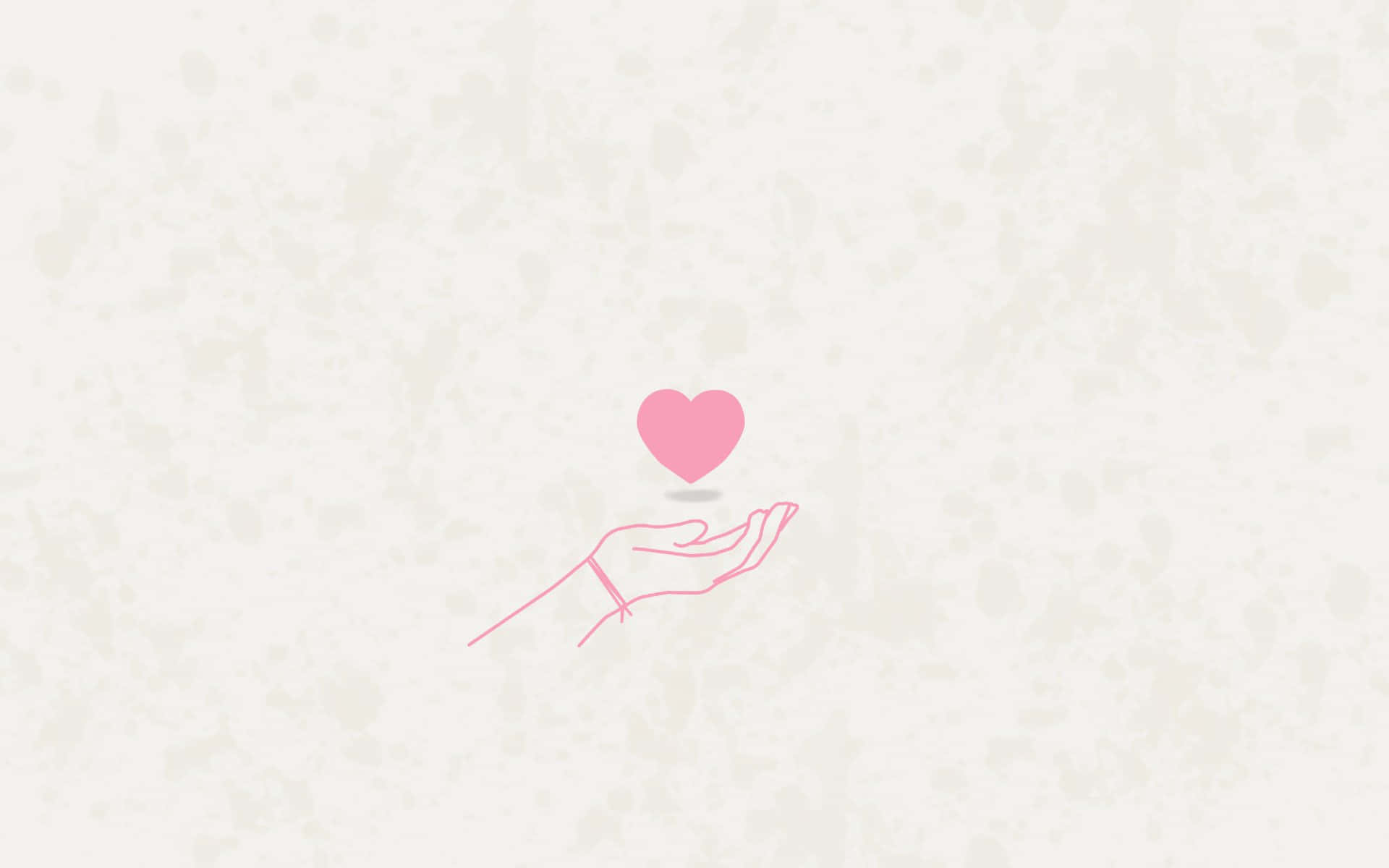 Cartoon Heart 桌布 壁紙 — 一個極簡風格的粉紅色線條畫，描繪一隻手輕輕捧著一個漂浮的心形，背景為帶紋理的米白色。