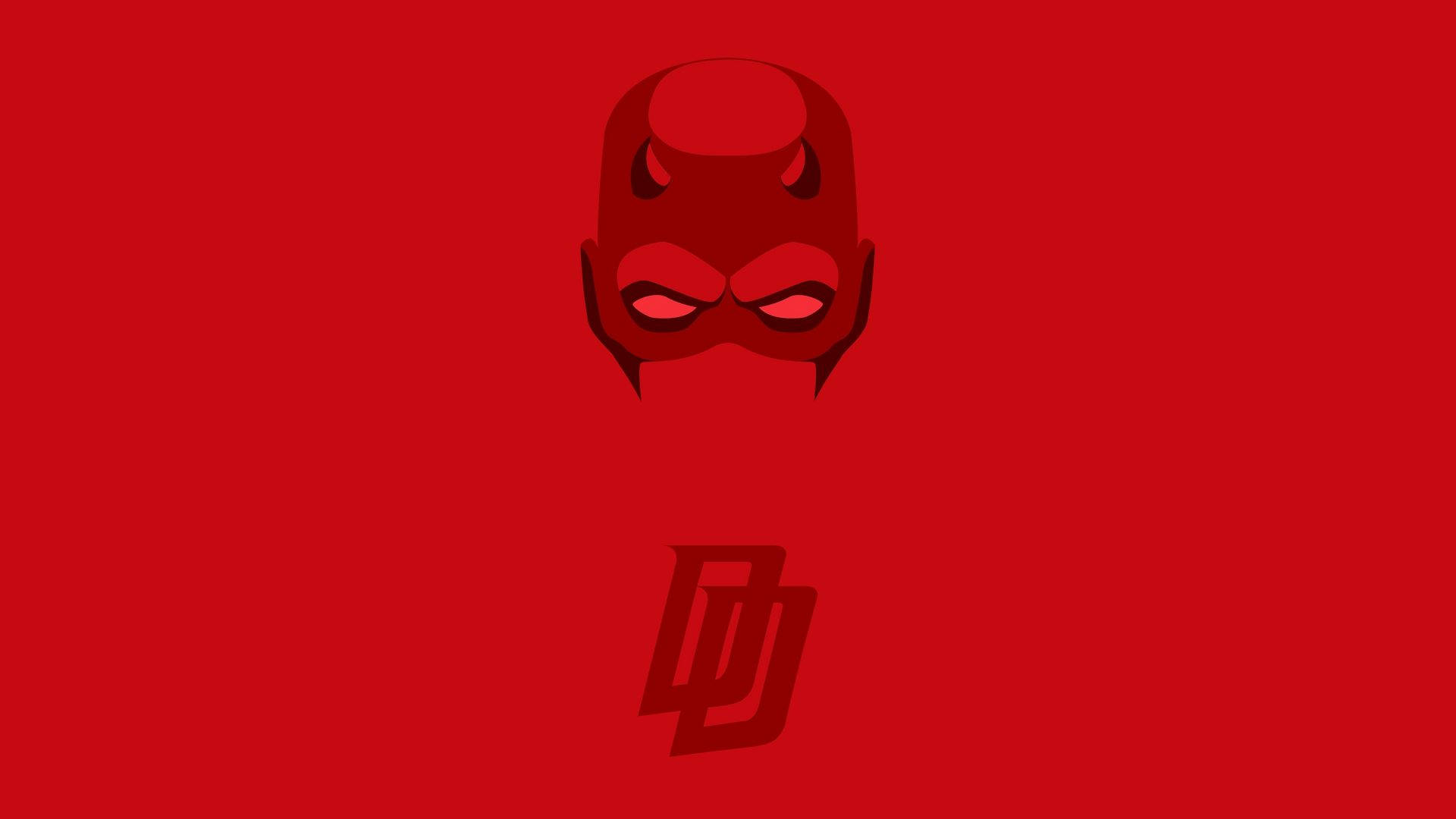 純紅色背景上的紅色魔鬼面具和「D」標誌