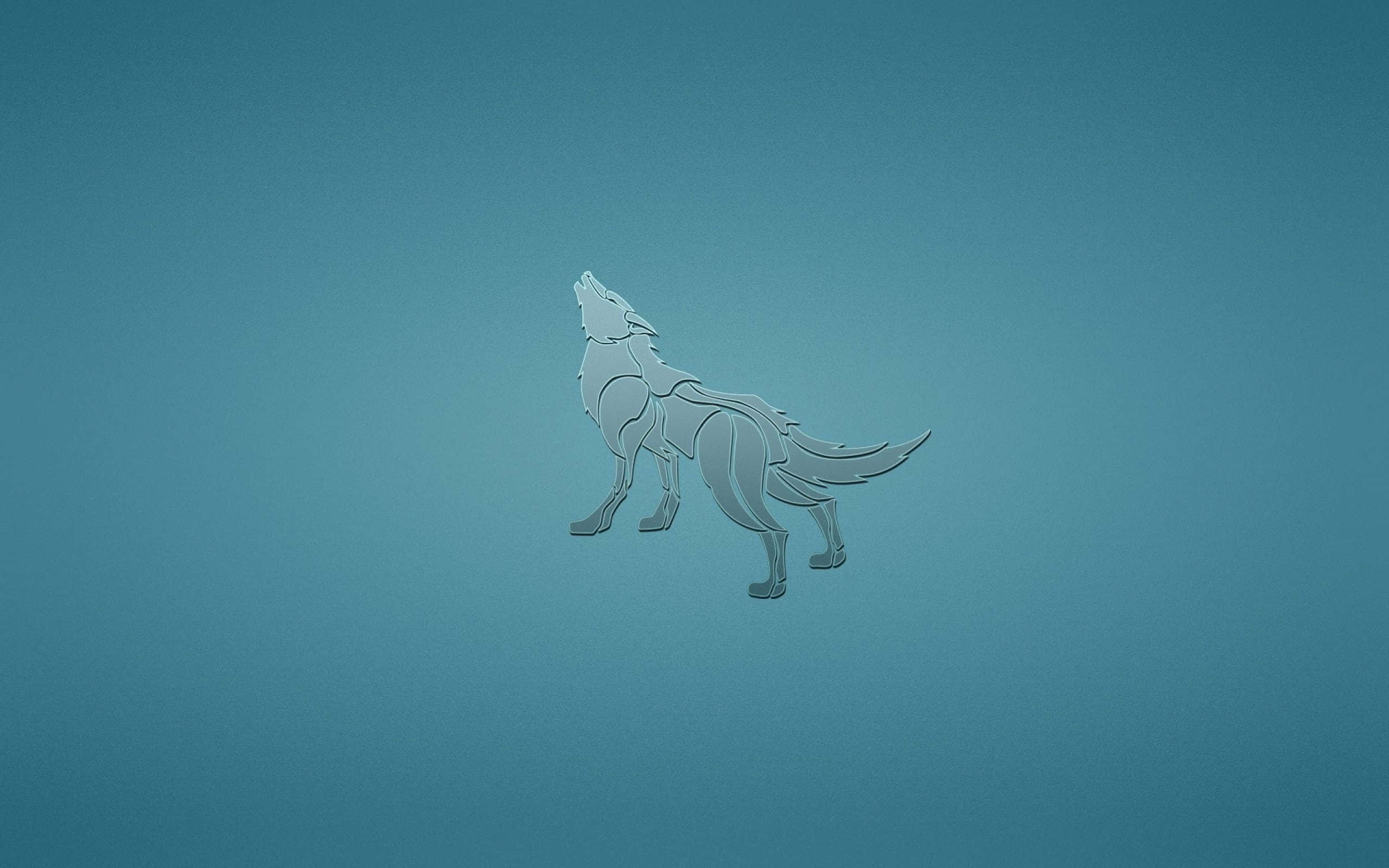 Wolf Minimalist 桌布 壁紙 — 一個極簡風格的銀色狼剪影向上嚎叫，背景是漸變青色。