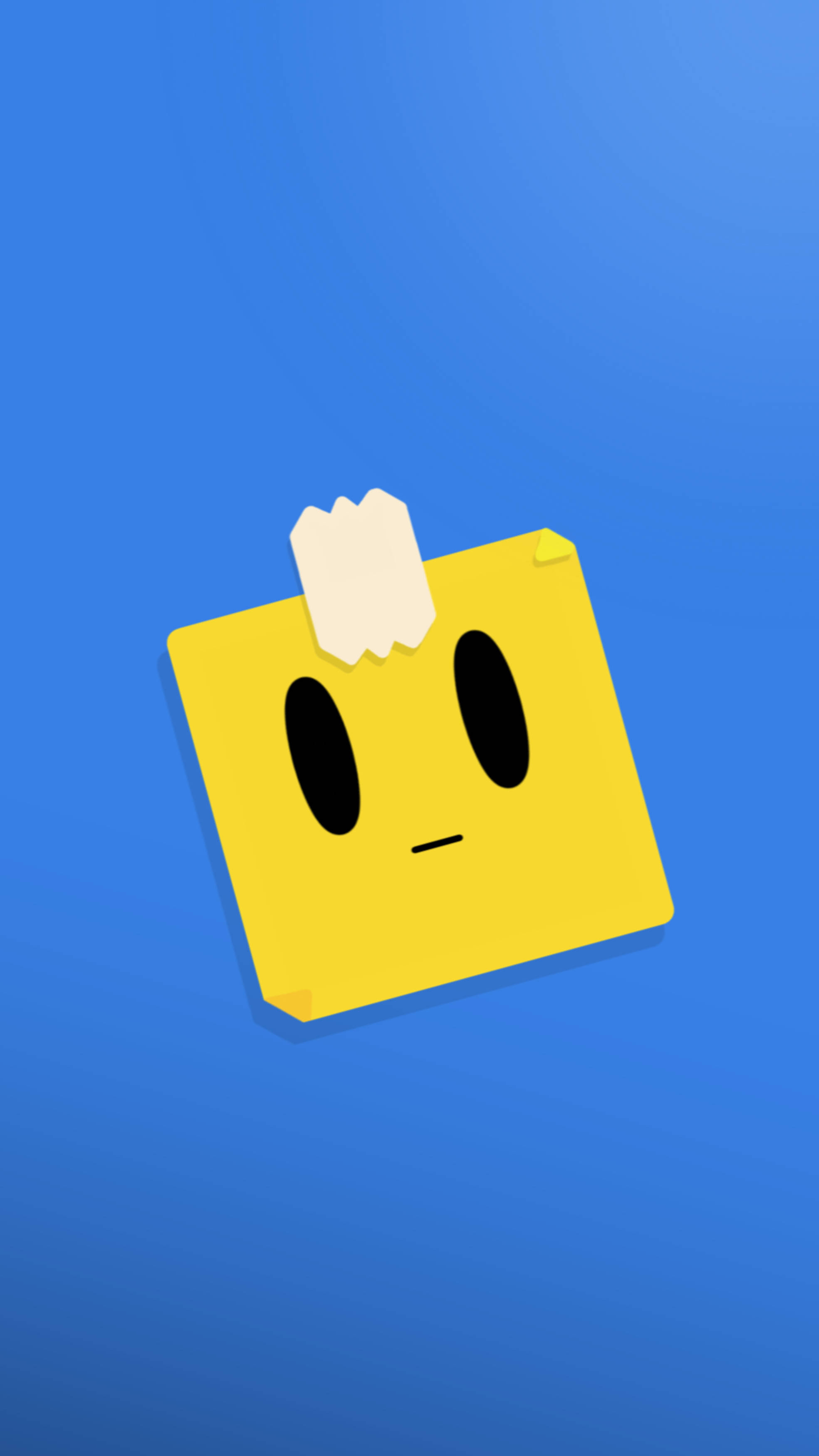 Brawl Stars 桌布 壁紙 — 一個極簡風格的黃色便利貼角色，有黑色眼睛和小嘴，漂浮在純藍色背景上。