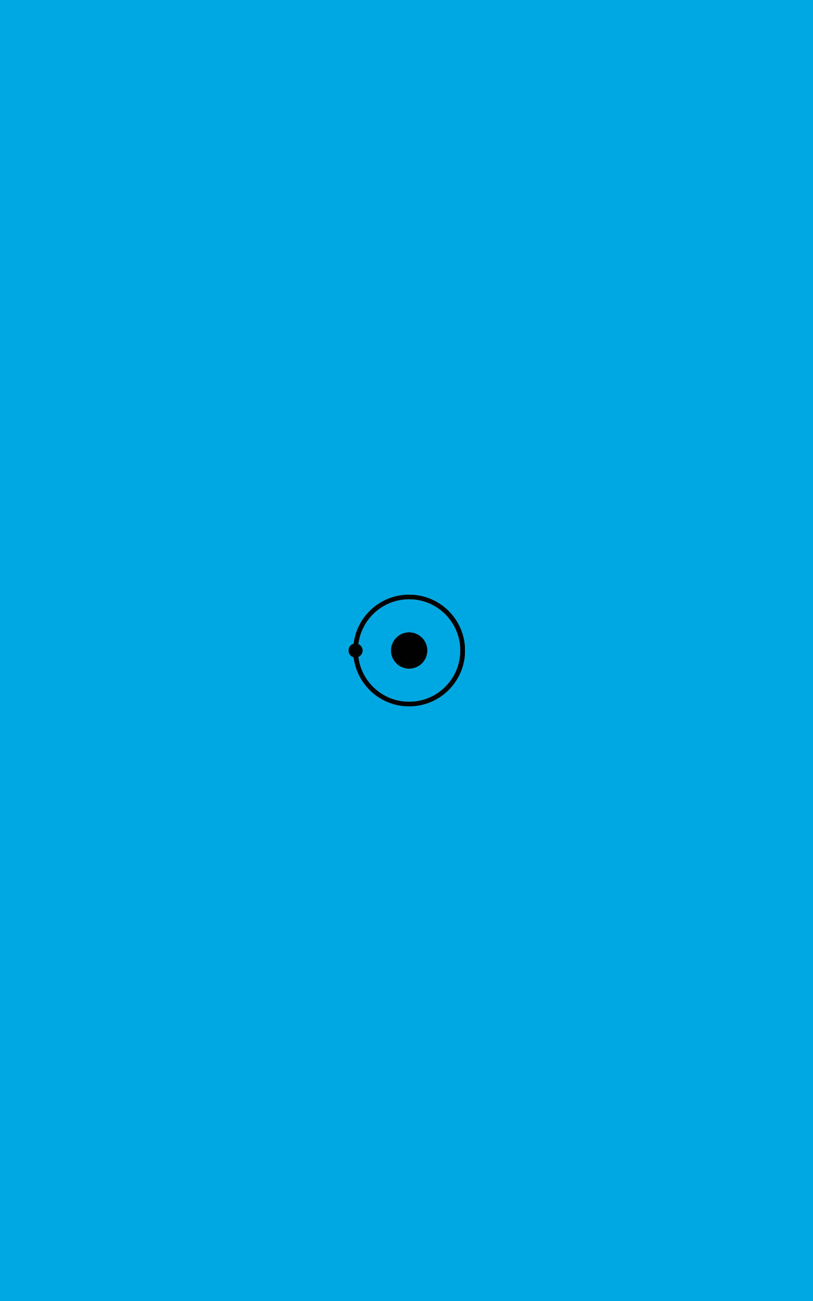 Minimalist iPad 桌布 壁紙 — 一個極簡風格的黑色圓形圖標，帶有一個點和箭頭，居中放置在純青色背景上。