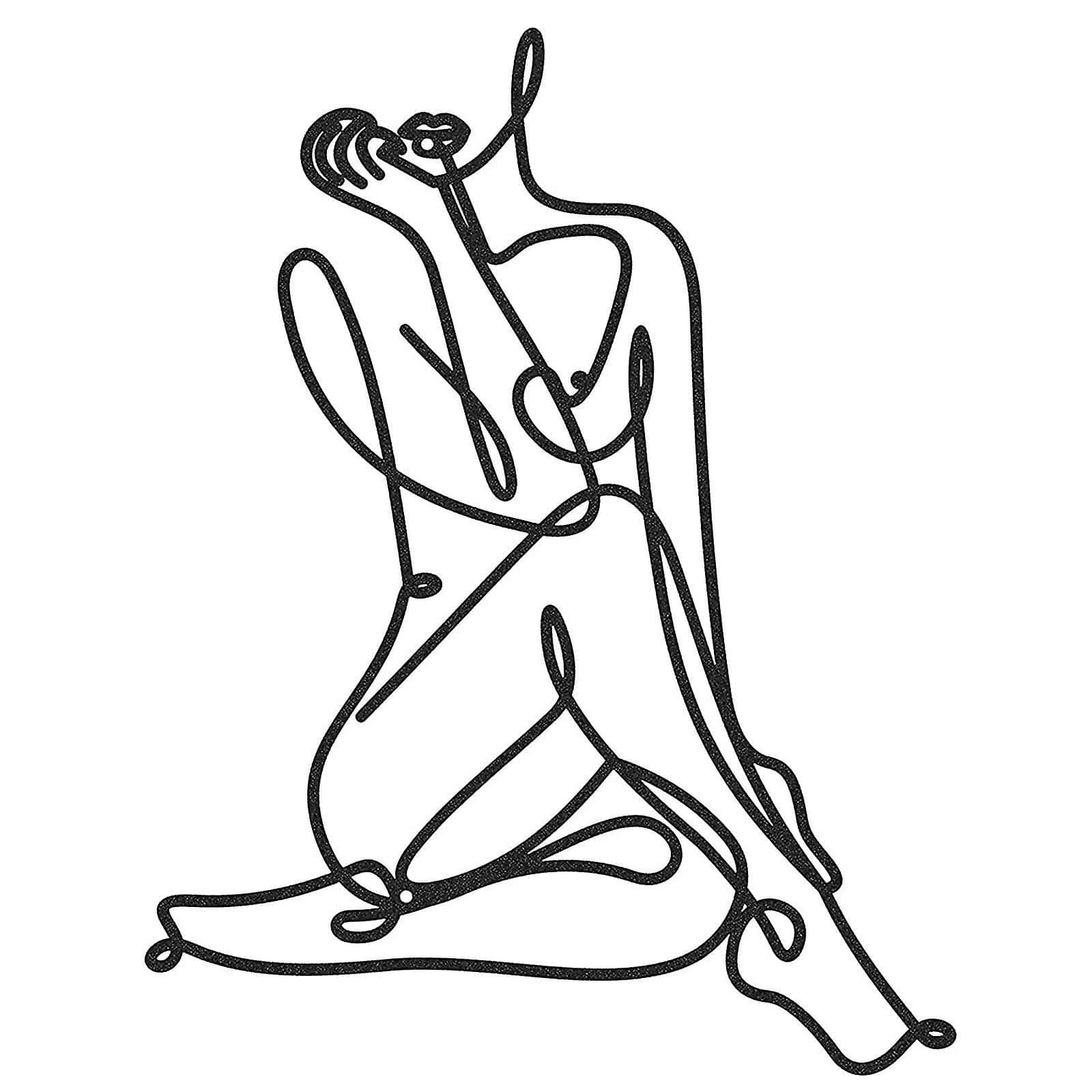Black Art 桌布 壁紙 — 一個極簡風格的黑色線條畫，描繪一個坐著的人形，以抽象姿勢呈現，背景為白色。