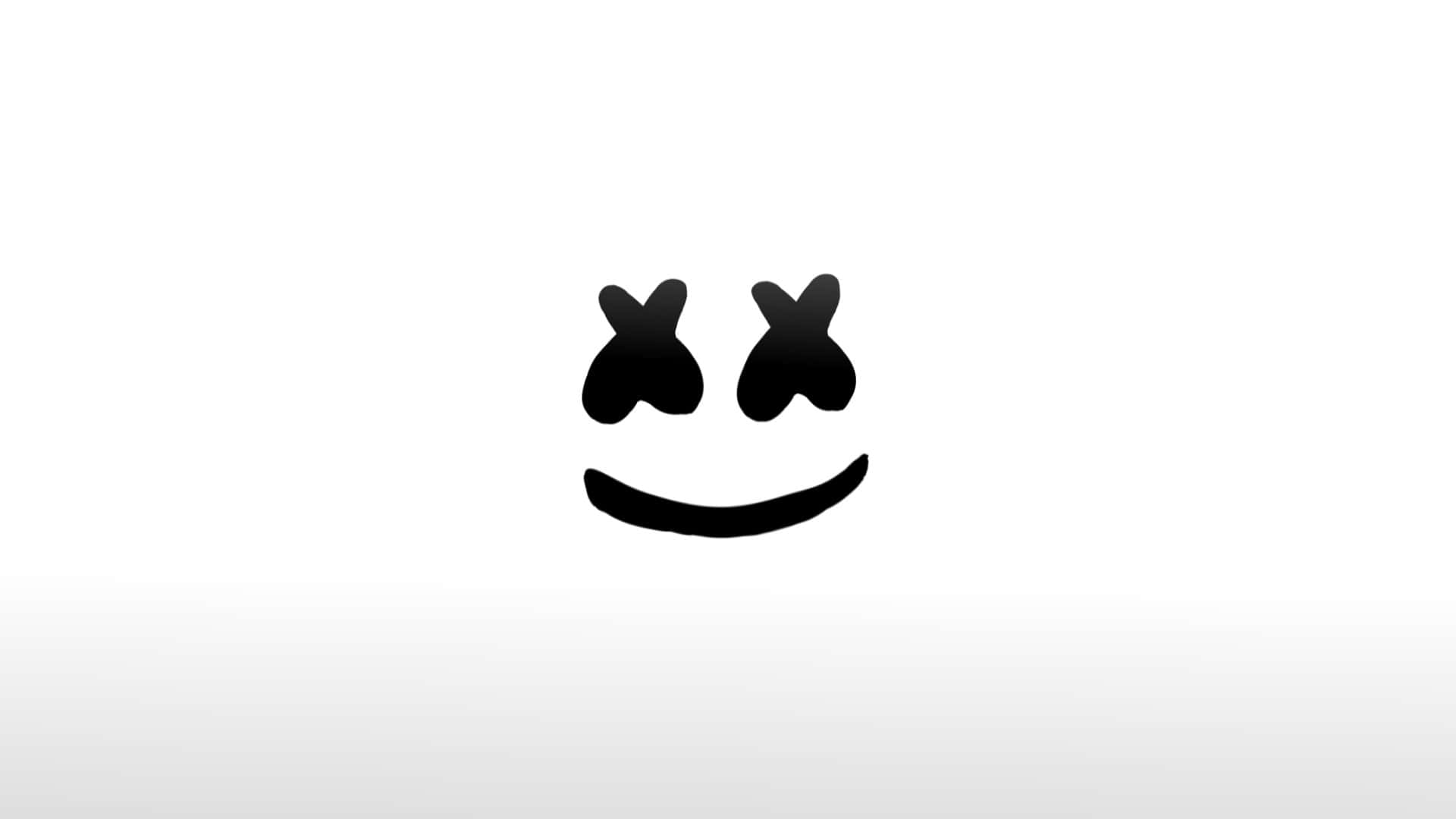 Marshmello 桌布 壁紙 — 一個極簡黑色笑臉，帶有X形眼睛，居中在純白漸變背景上。