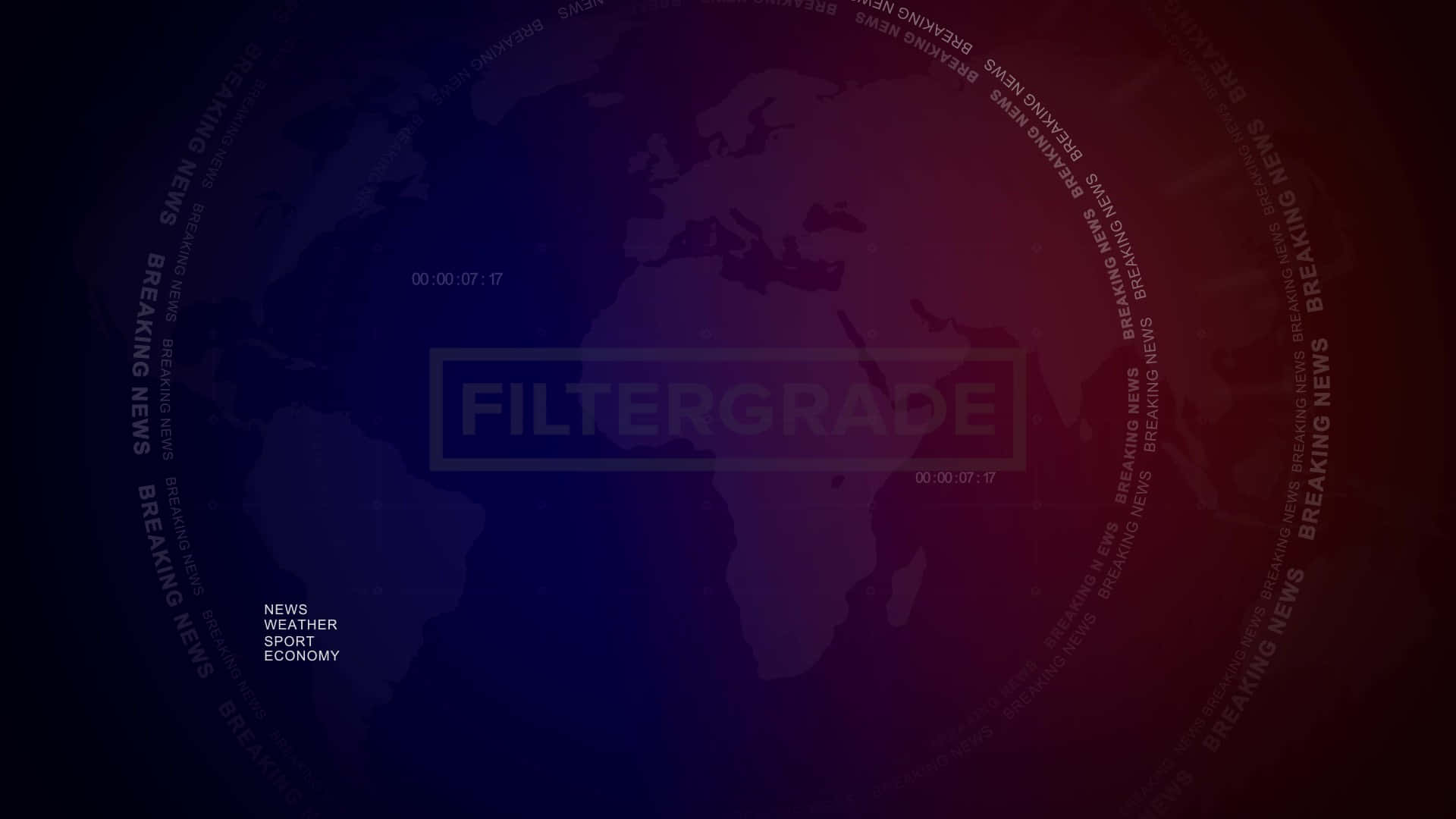 互動 桌布 壁紙 — 一個深色漸變地球儀，帶有 'BREAKING NEWS' 文字環繞，中央有 'FILTERGRADE' 標誌。