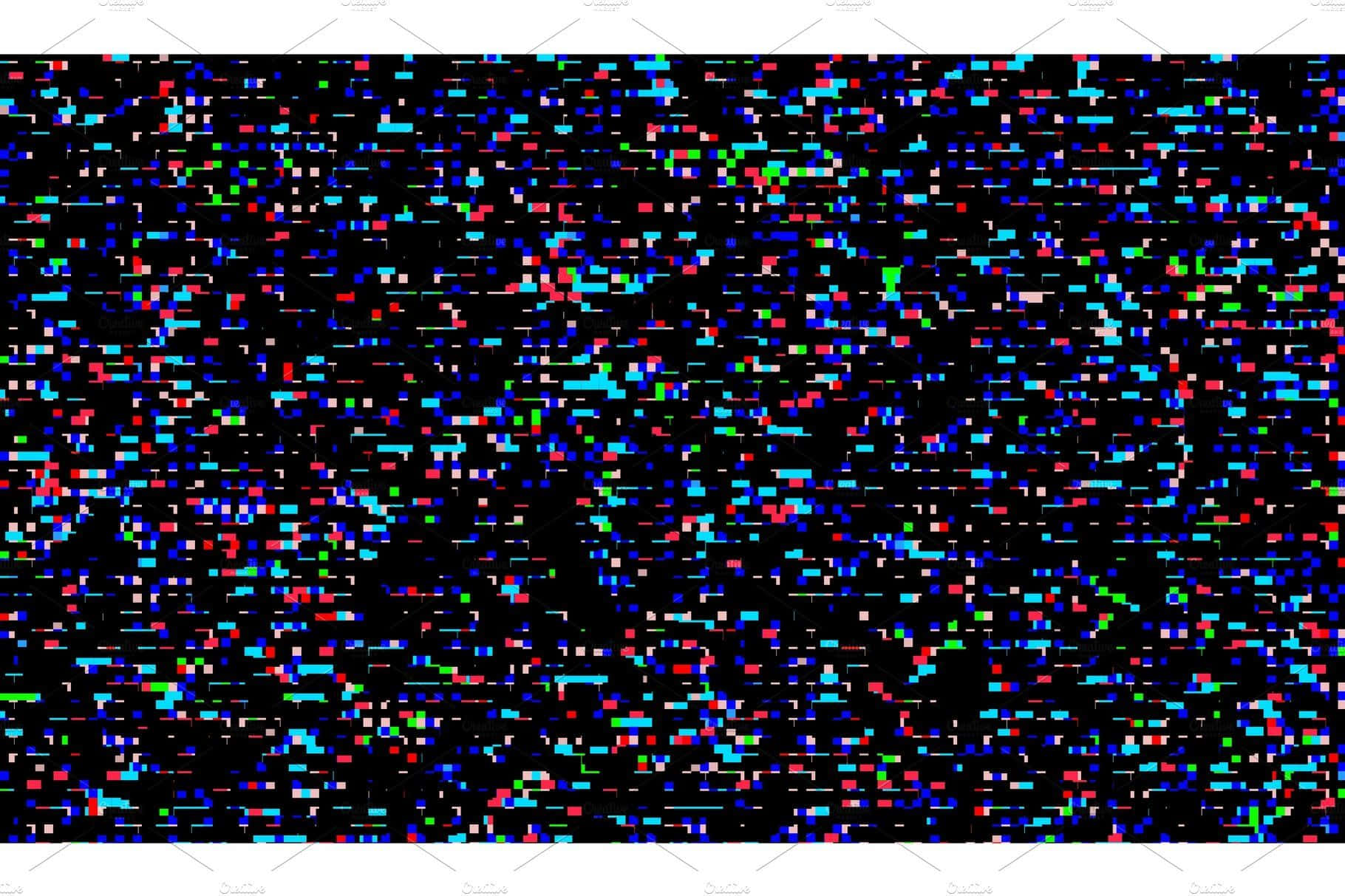 Glitch Effect 桌布 壁紙 — 一個混亂的數碼故障圖案，在黑色背景上呈現彩色像素化噪點。