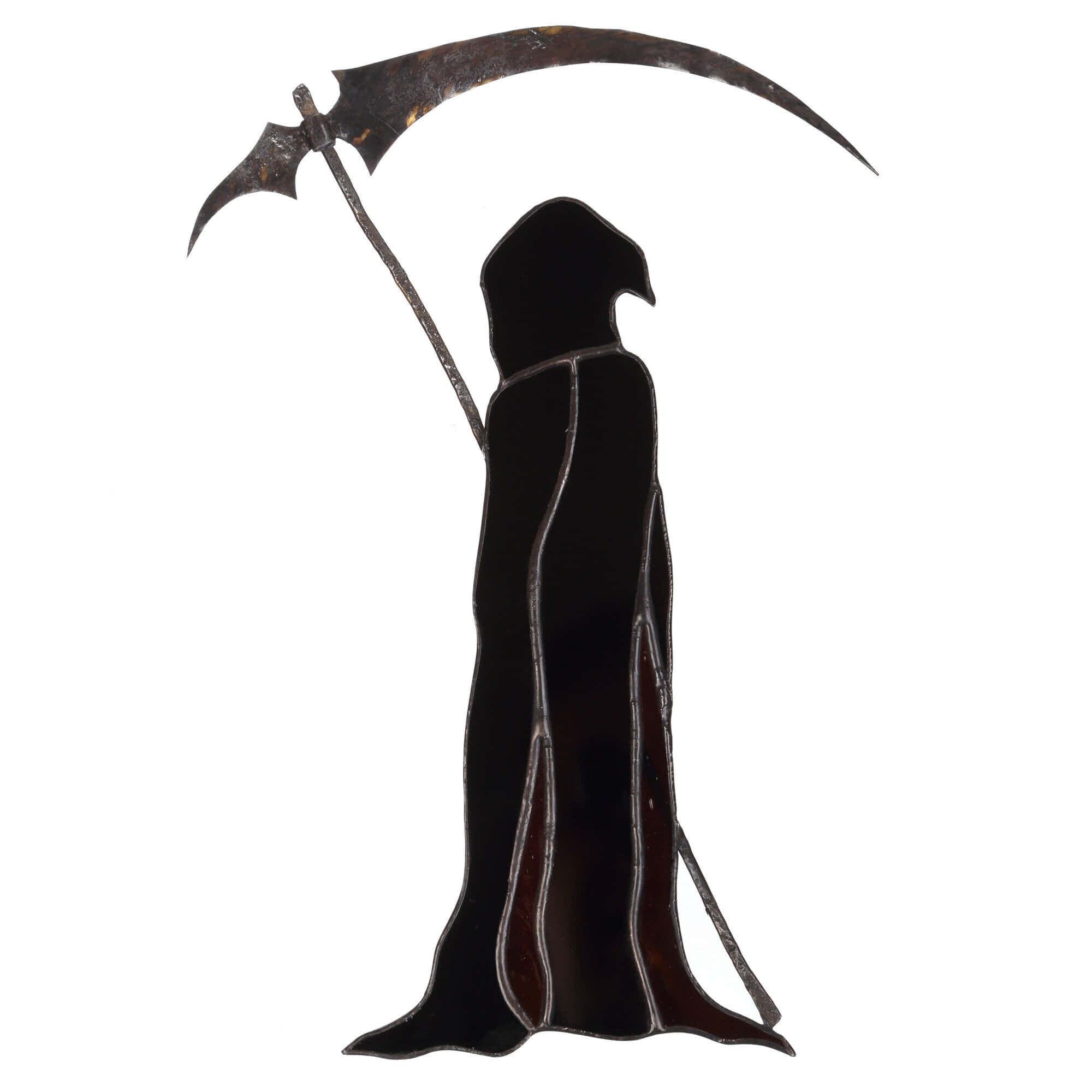 死神 桌布 壁紙 — 一個清晰的死神剪影，手持生鏽的鐮刀，背景為純白色。