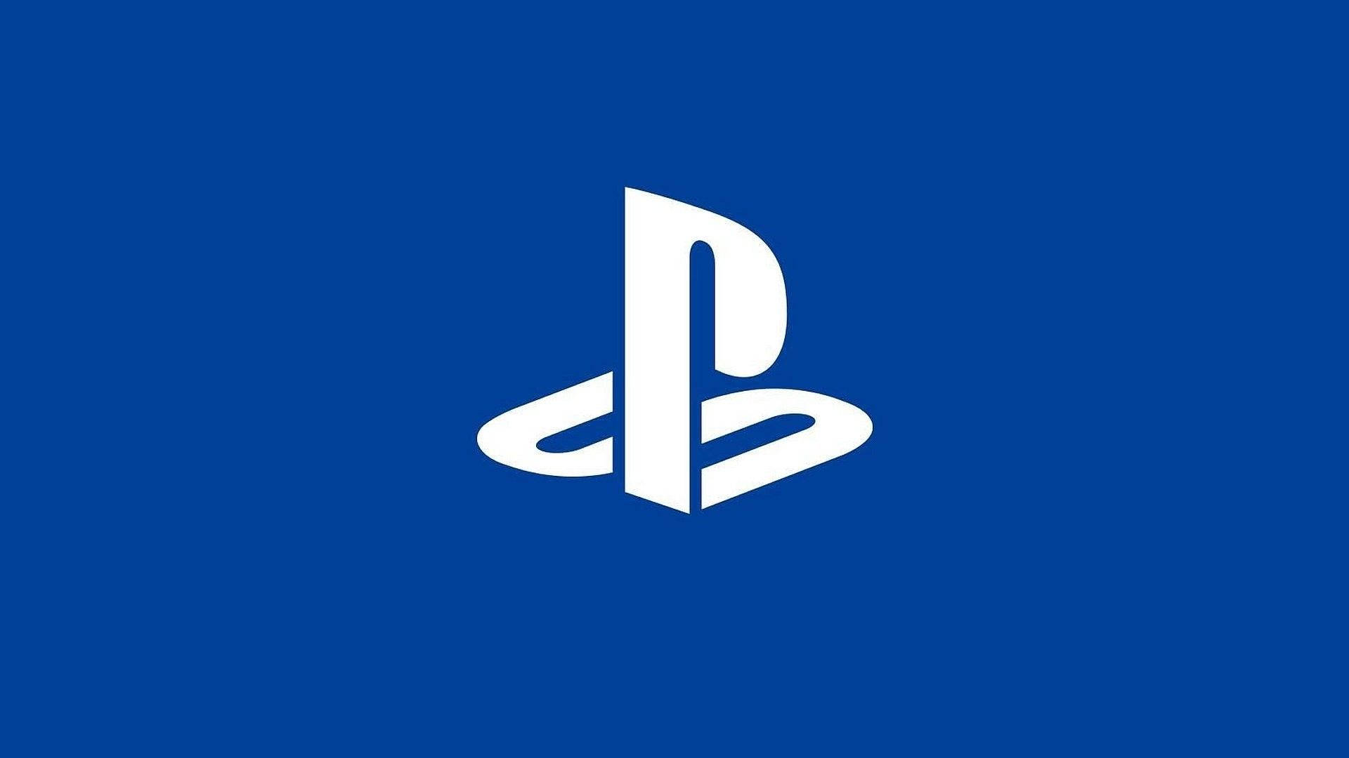 3D 桌布 壁紙 — 一個清晰的白色PlayStation標誌居中在純皇家藍色背景上。