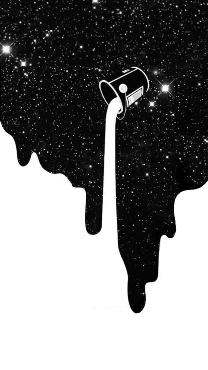 Half Black Half White 桌布 壁紙 — 一個滴落的油漆罐將星空傾瀉在白色背景上，呈現強烈的黑白對比。