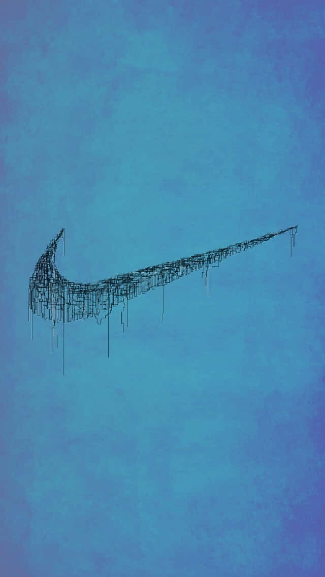 Blue Nike 桌布 壁紙 — 一個滴落的黑色Nike Swoosh標誌，以草圖線條繪製在帶有紋理的藍色漸變背景上。