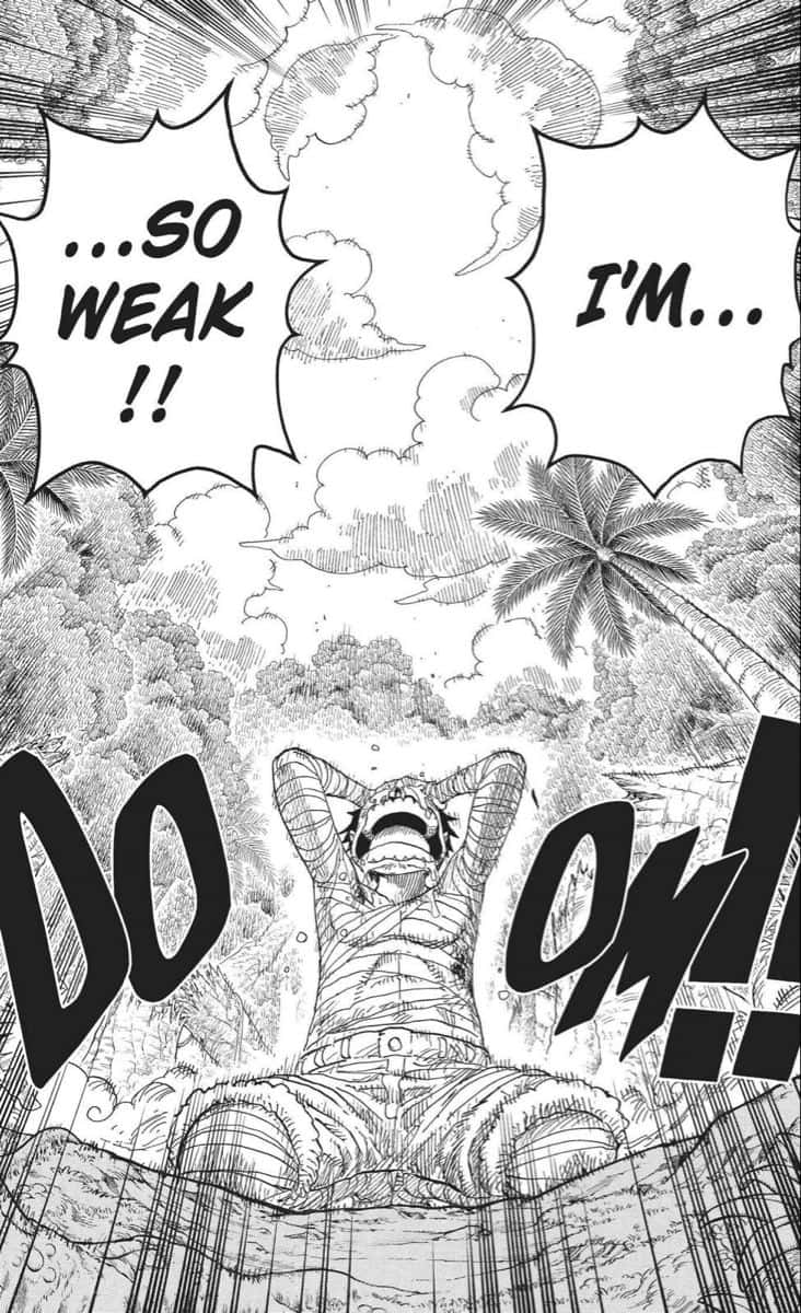 One Piece Ace's Death 桌布 壁紙 — 一個漫畫格展示一個穿著破爛服裝的角色在絕望中尖叫，雲朵在他們周圍旋轉，並有粗體對話氣泡。
