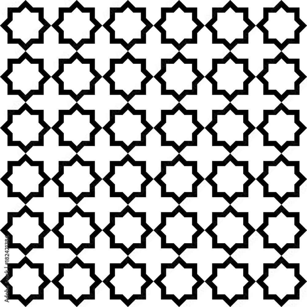 Black And White Geometric 桌布 壁紙 — 一個無縫的黑白幾何圖案，由重複的星形輪廓排列成網格狀。