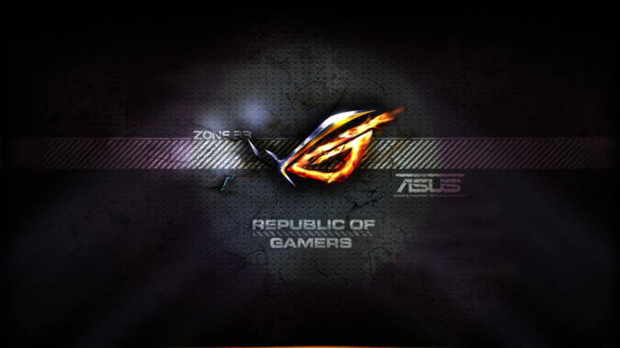 Logo 桌布 壁紙 — 一個熾熱發光的ROG標誌居中於深色紋理背景上，下方有「Republic of Gamers」文字。