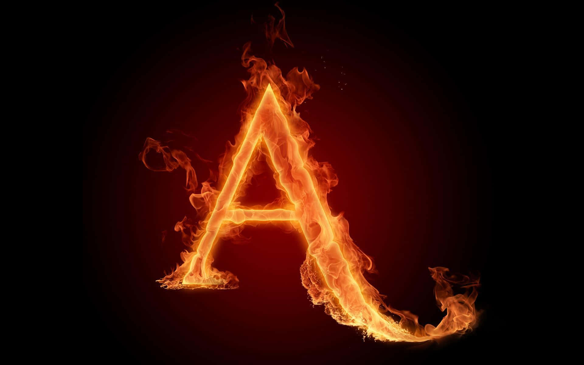 3d Fire 桌布 壁紙 — 一個熾熱的字母A在深紅色漸變背景上燃燒，發出熾熱的橙色火焰。