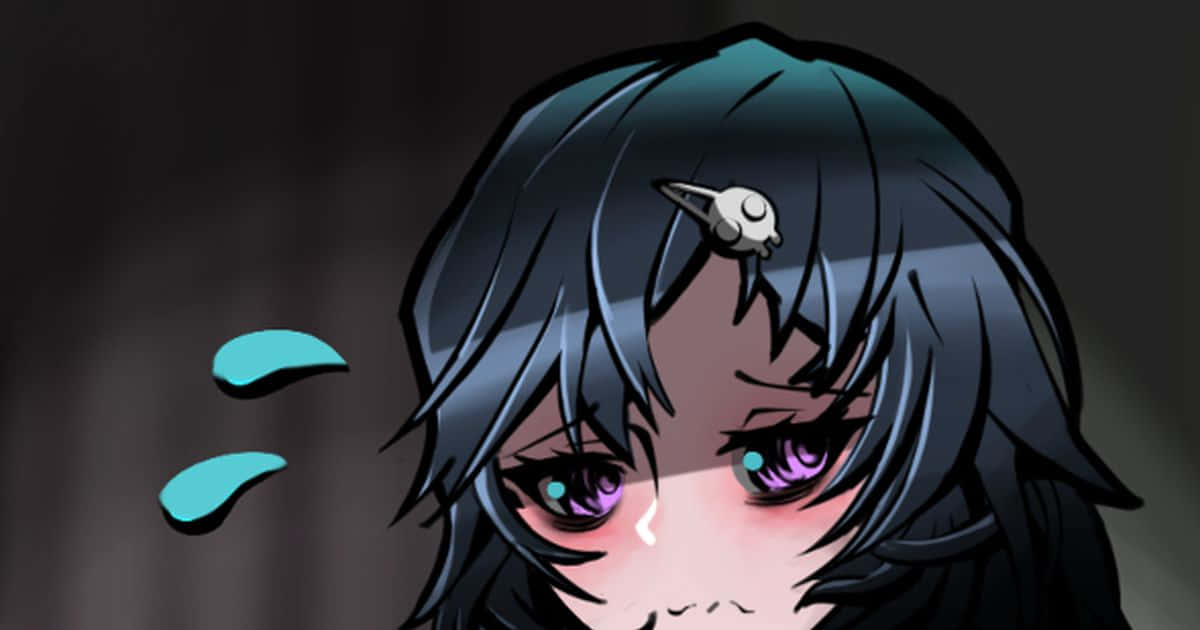 Luka Urushibara 桌布 壁紙 — 一個特寫的動漫女孩，深色頭髮和紫色眼睛，流下一滴眼淚，同時青色水滴漂浮在她的臉旁。