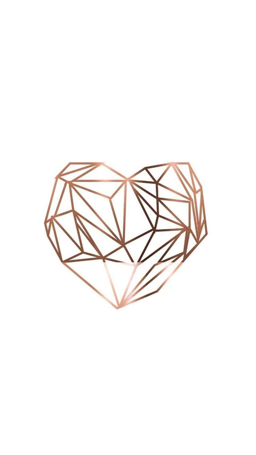 玫瑰金 iPhone 桌布 壁紙 — 一個玫瑰金幾何心形，帶有尖銳的三角形切面，居中放置在潔淨的白色背景上。
