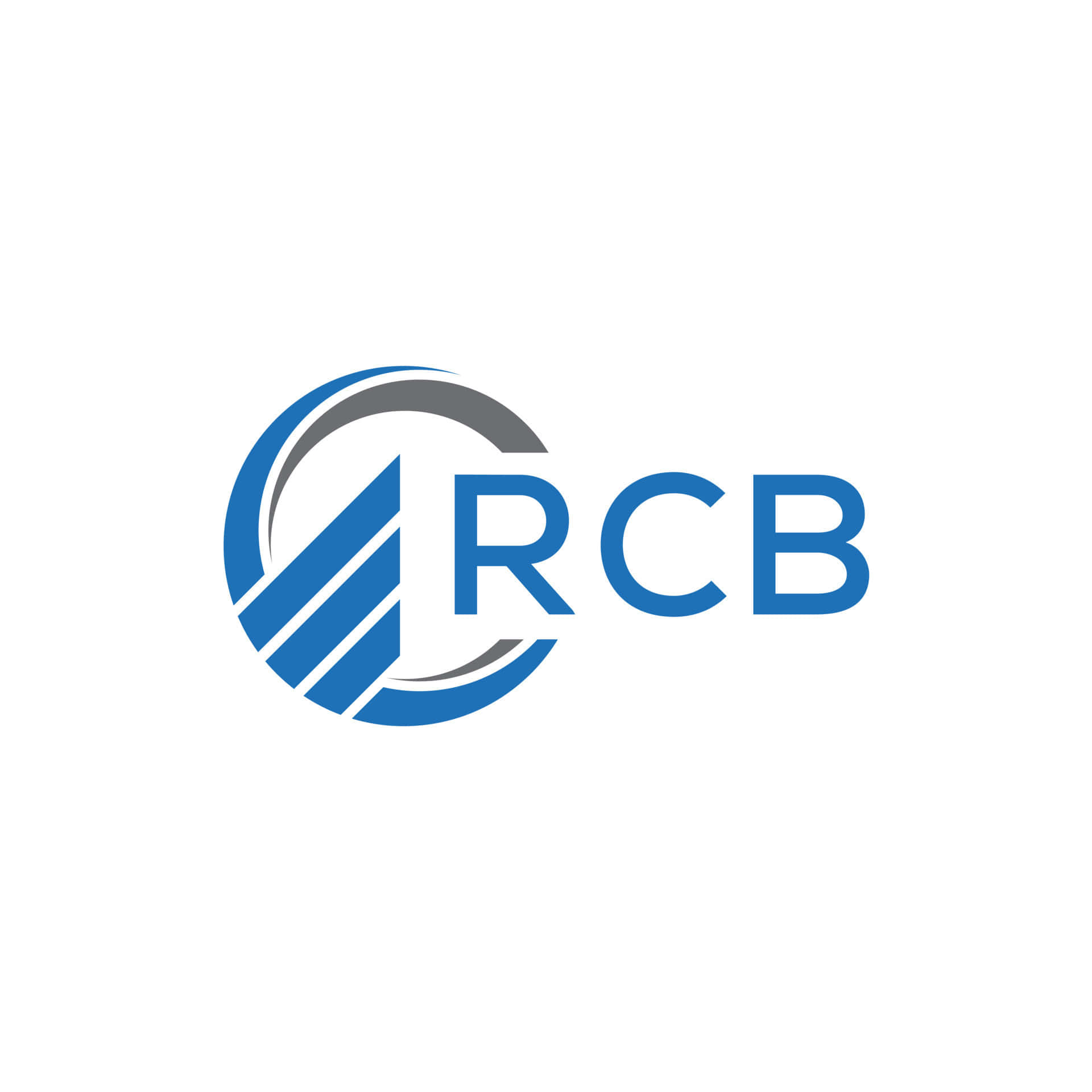 Rcb 桌布 壁紙 — 一個現代企業標誌，採用藍色和灰色的圓形設計，白色背景上有粗體的RCB字母。