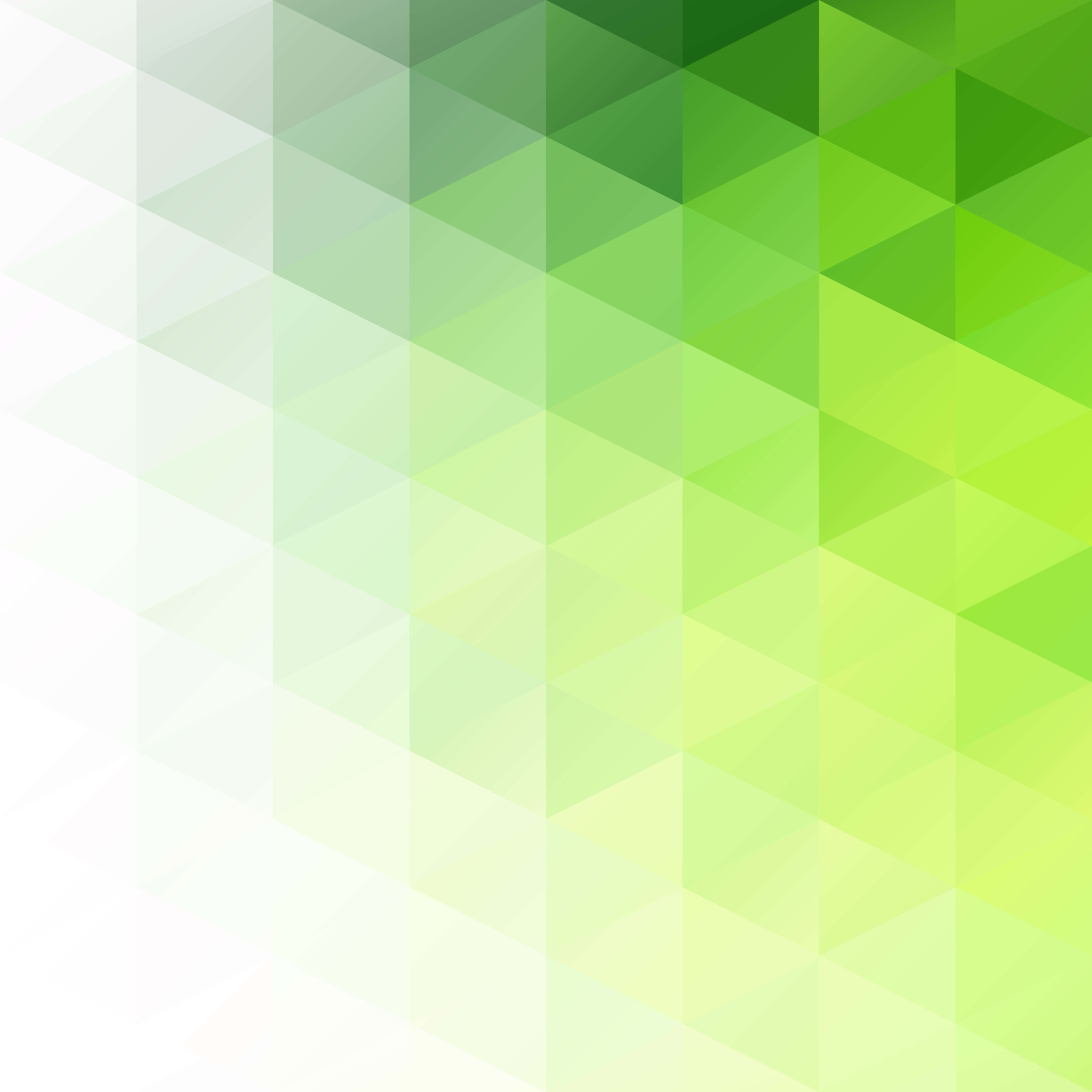 Green Geometric 桌布 壁紙 — 一個現代抽象圖案，由柔和的綠色三角形組成，沿對角漸變從白色漸變到充滿活力的青檸色。