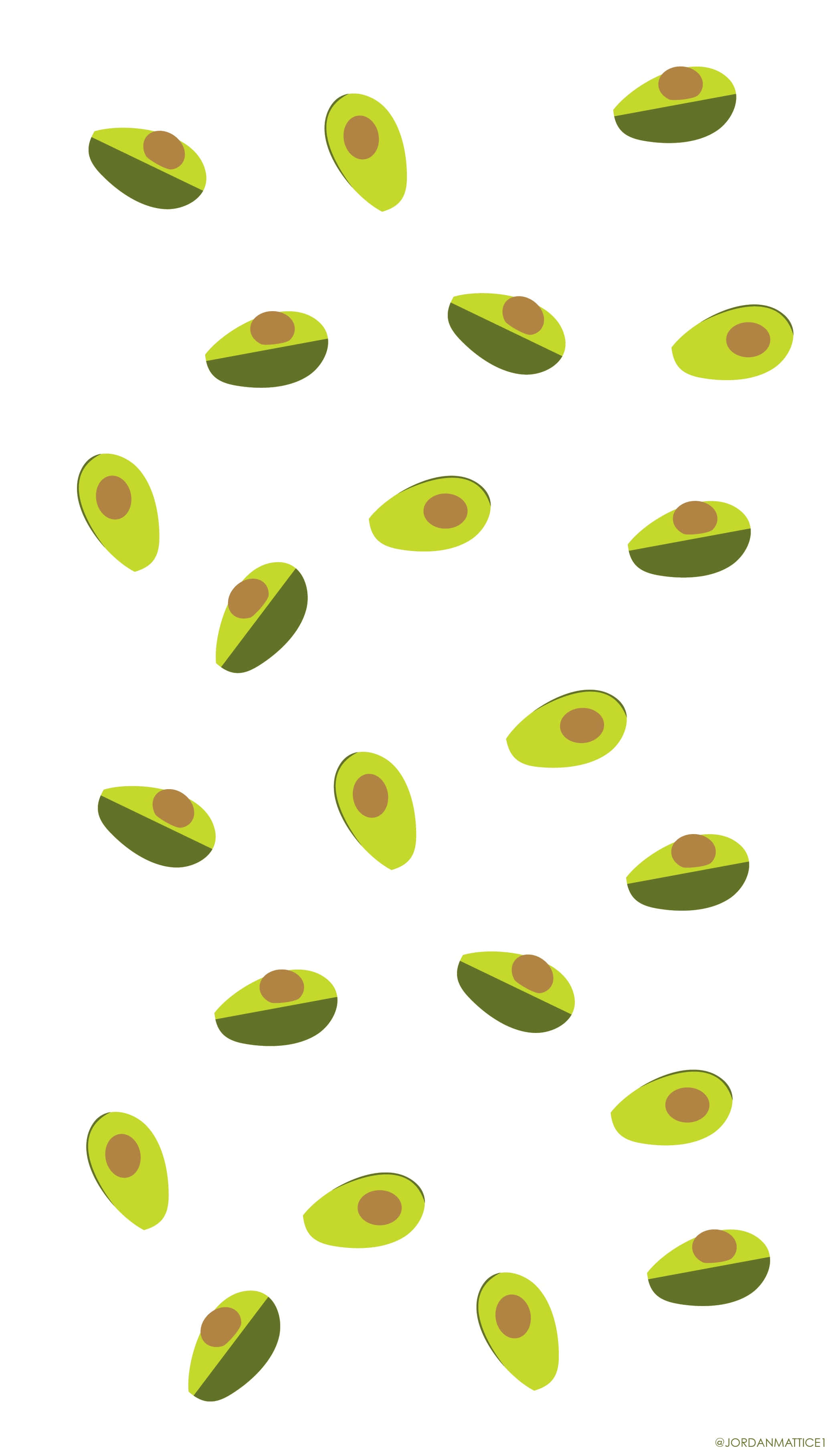 Cute Avocado 桌布 壁紙 — 一個由不同方向切片牛油果組成的圖案，漂浮在潔淨的白色背景上。