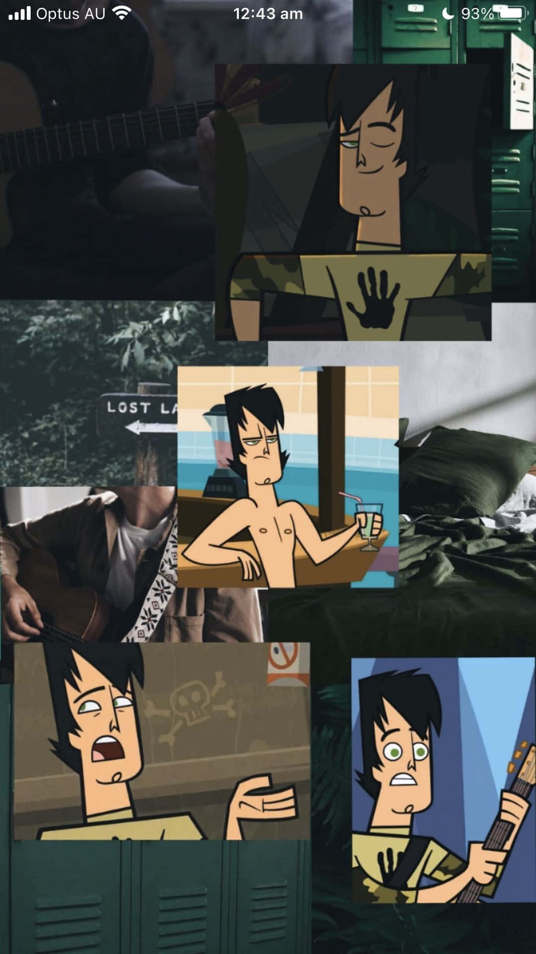 Total Rickall 桌布 壁紙 — 一個由動畫和真實場景組成的拼貼畫，展示一個黑髮男孩在各種表情豐富的時刻。