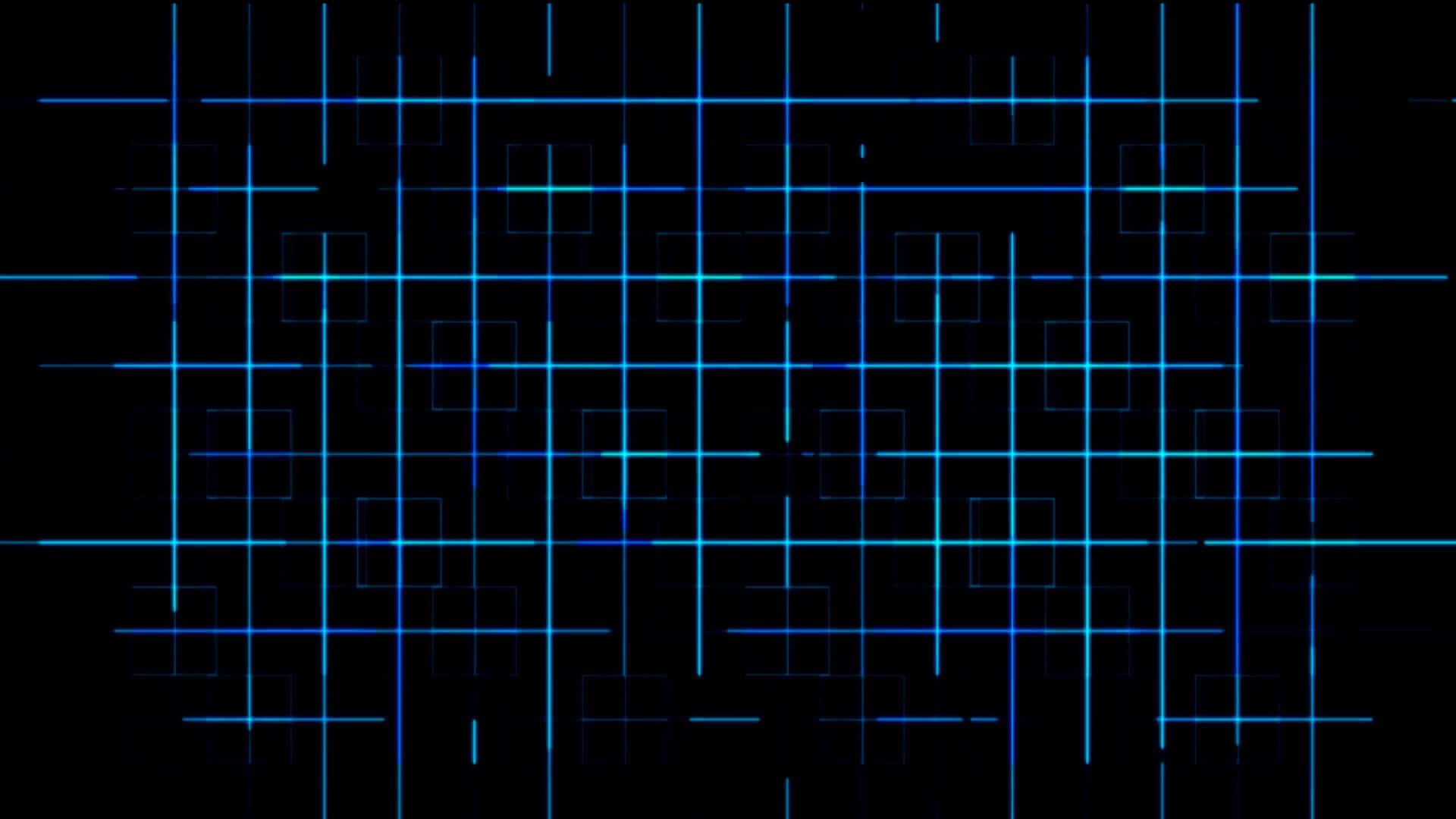 grid 桌布 壁紙 — 一個由發光藍色線條和正方形組成的數碼網格，在黑色背景上以未來主義的抽象圖案脈動。