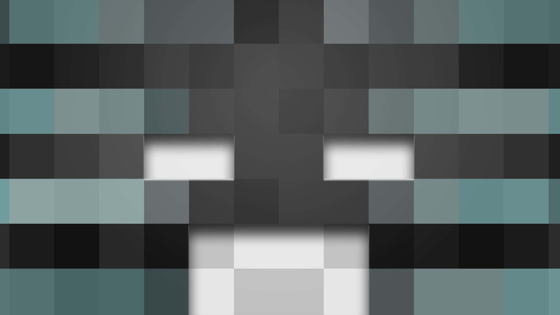 Minecraft Wither 桌布 壁紙 — 一個由白色方塊組成的像素化笑臉，背景為青綠色和灰色的網格。