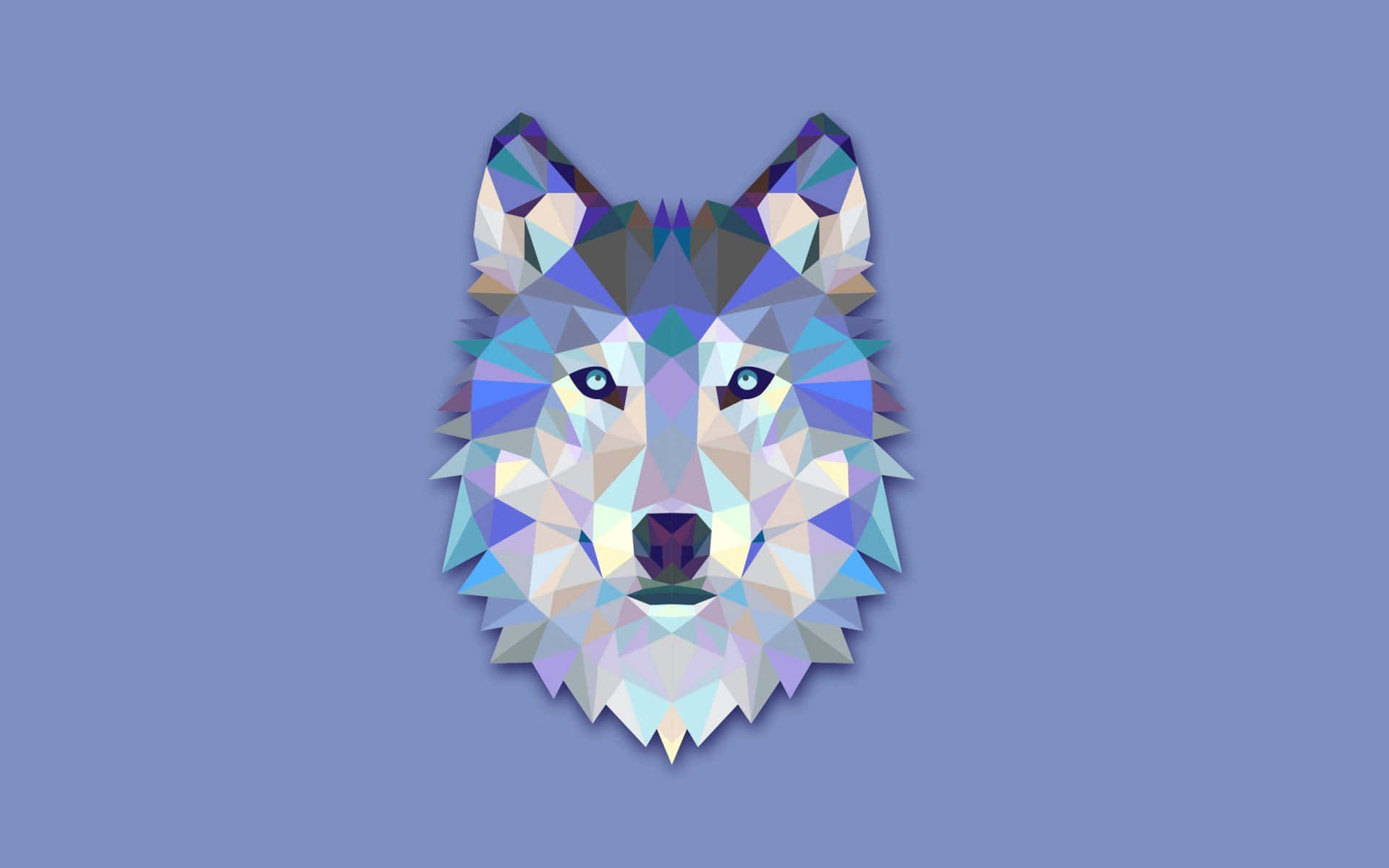 Wolf Minimalist 桌布 壁紙 — 一個由鮮豔幾何面組成的風格化狼頭，背景為柔和的薰衣草色。