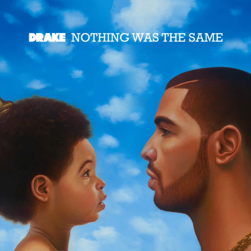 Drake 《Nothing Was The Same》 壁紙 — 一個男人和一個孩子面對面，背景是明亮的藍天和蓬鬆的白雲。