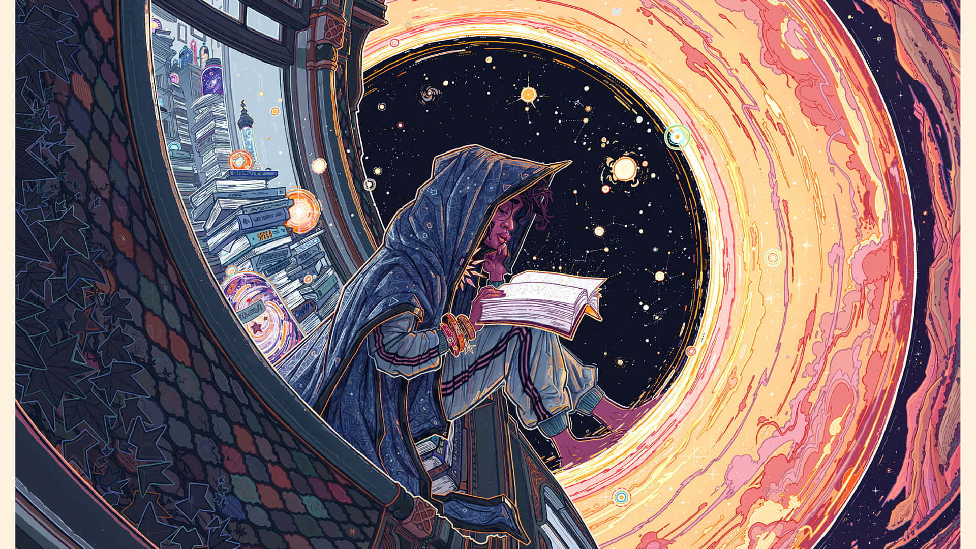一個男人在窗邊看書 壁紙