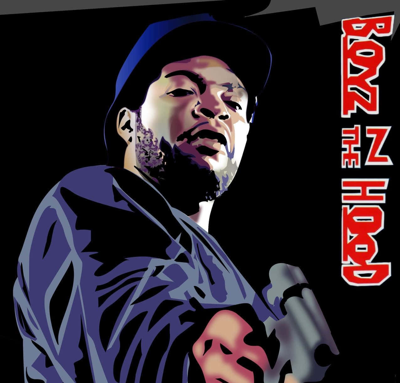 一個男人手持槍械，背景有字句「B Z Z Hood」 壁紙