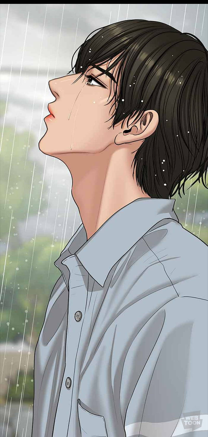 一個男人抬頭仰望雨水 壁紙