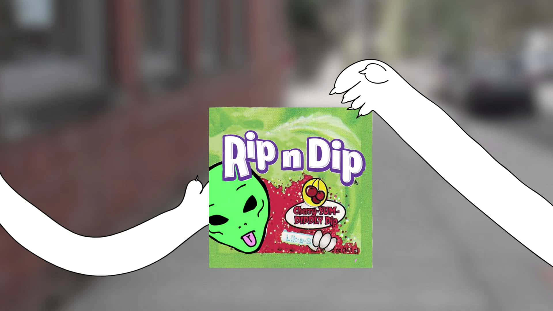 一個男人拎住一袋Rip N Dip嘅卡通圖案 壁紙