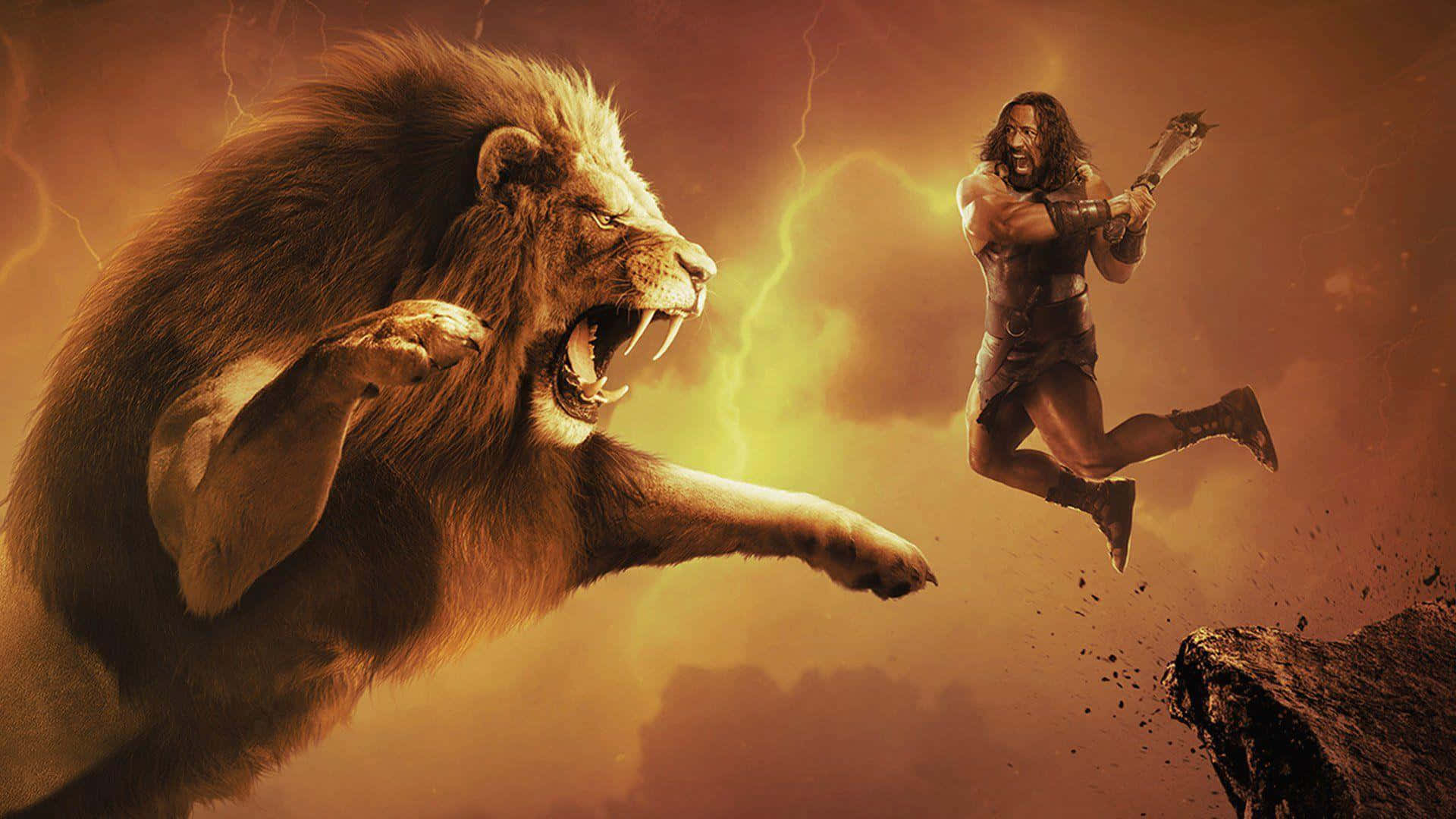 一個男人正在逃離獅子 壁紙