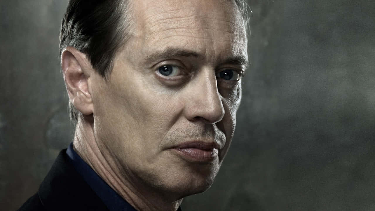 steve buscemi 桌布 壁紙 — 一個男人的特寫肖像，擁有強烈的藍色眼睛和嚴肅的表情，背景是柔和的灰色。