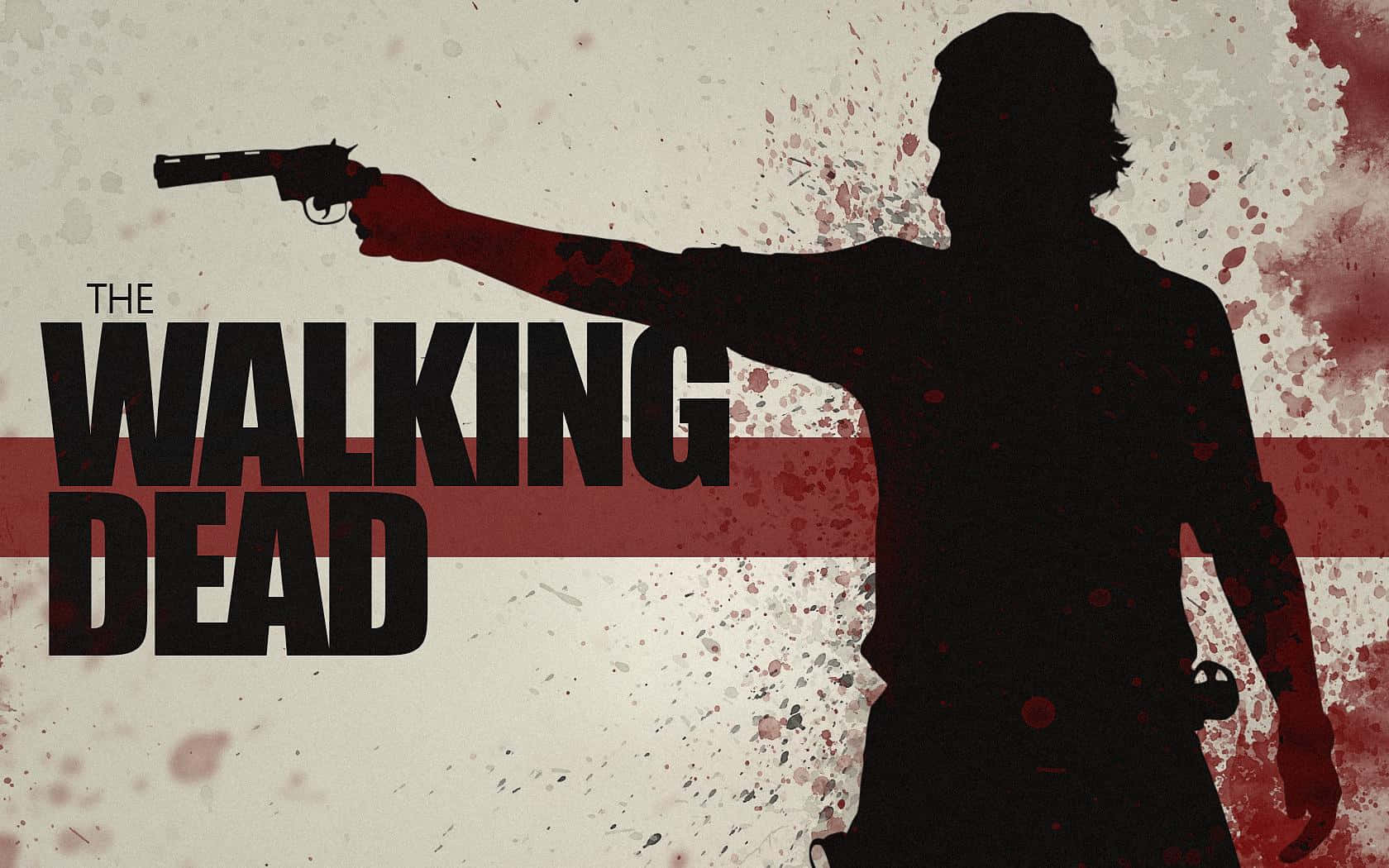 一個男人持槍的剪影，帶有血跡和標題「The Walking Dead」。 — 行屍走肉 GIF 壁紙