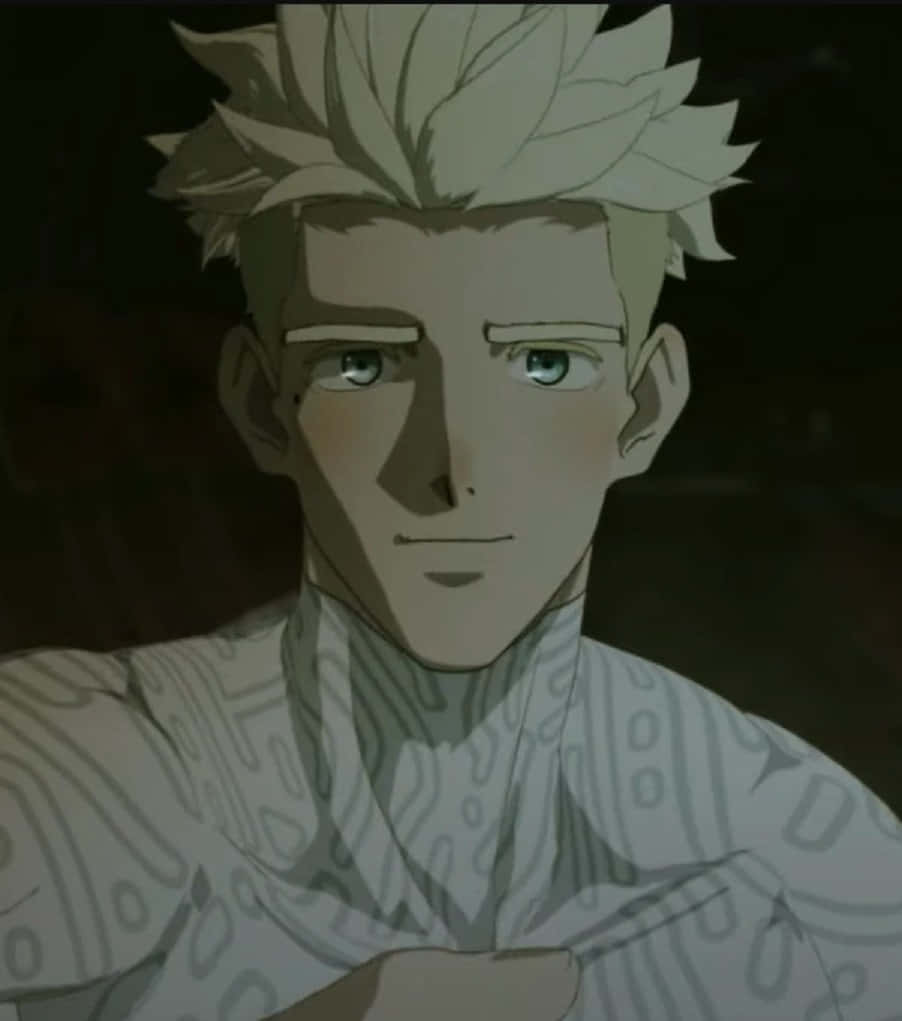 Trigun Millions Knives 桌布 壁紙 — 一個男性動漫角色的特寫，擁有尖刺金髮和藍色眼睛，穿著圖案襯衫，在昏暗燈光下。
