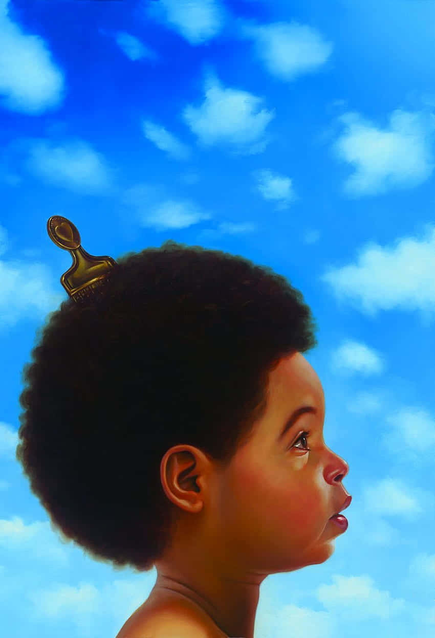 Drake - 《Nothing Was The Same》 壁紙 — 一個留著非洲式髮型的小孩仰望充滿蓬鬆白雲的鮮豔藍天。
