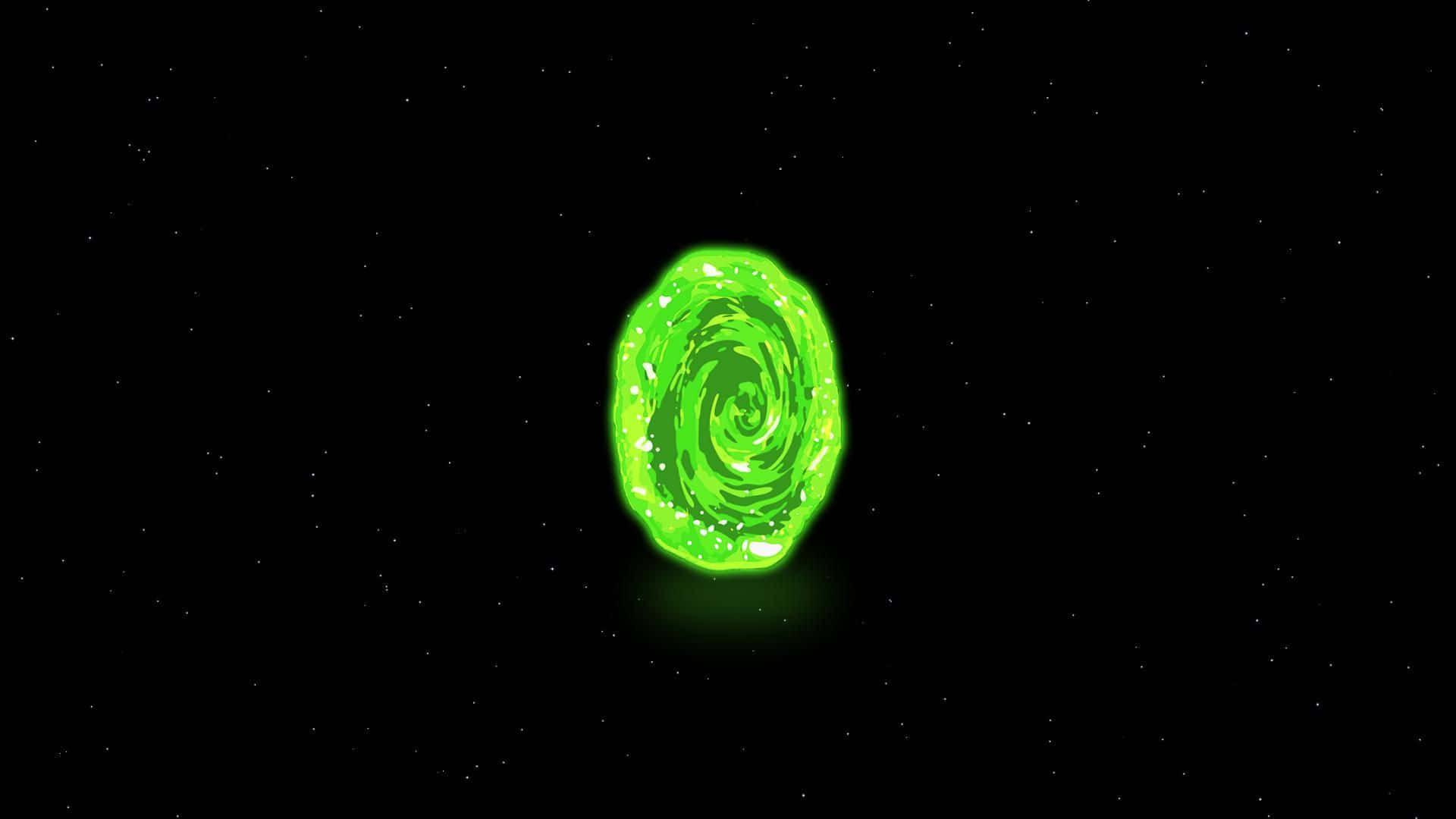 傳送門 桌布 壁紙 — 一個發光嘅綠色旋轉傳送門漂浮喺佈滿星星嘅黑色虛空中，散發出輻射能量。