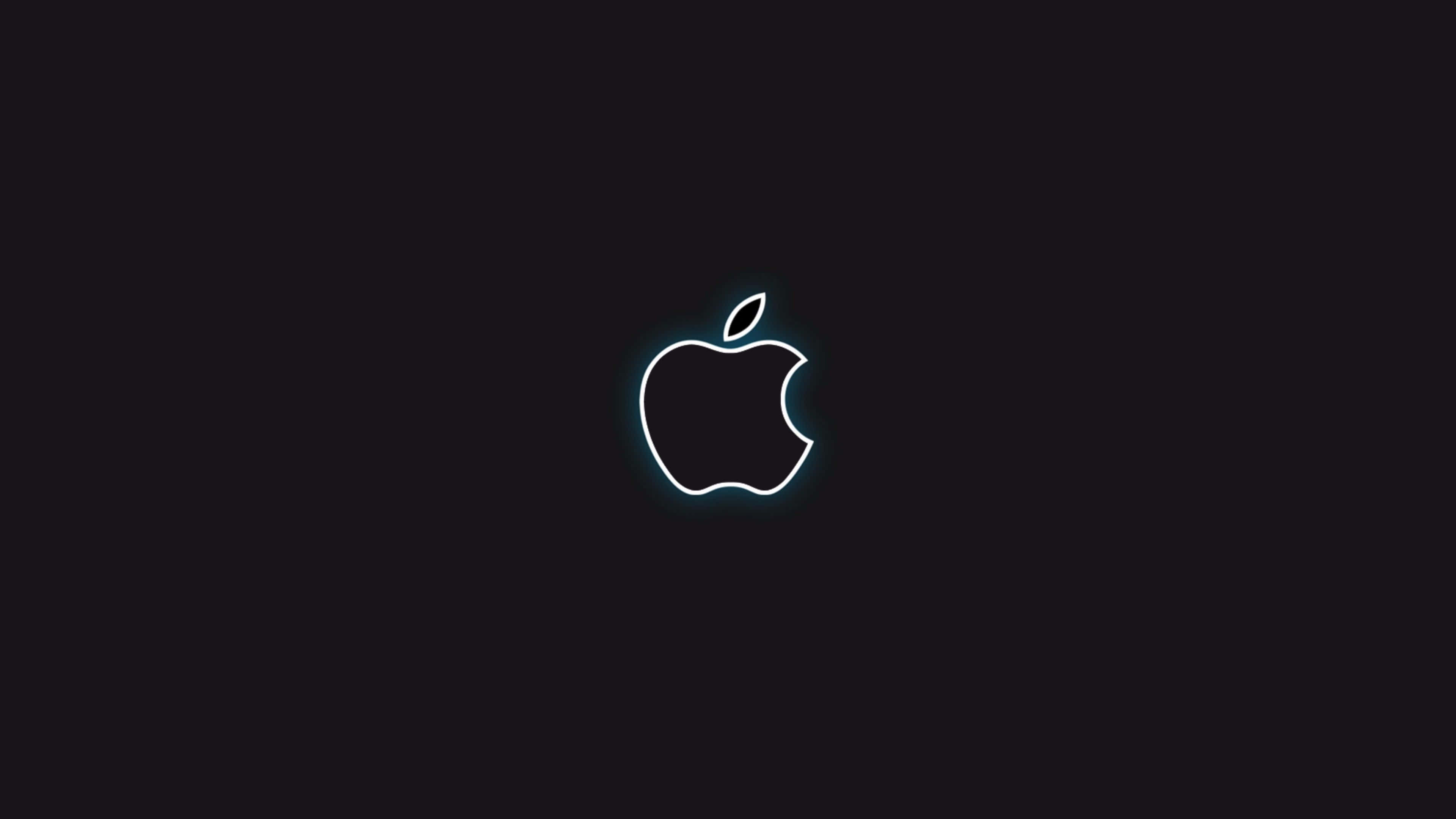 4K Apple 桌布 壁紙 — 一個發光嘅霓虹蘋果標誌輪廓，置中喺深色背景上。