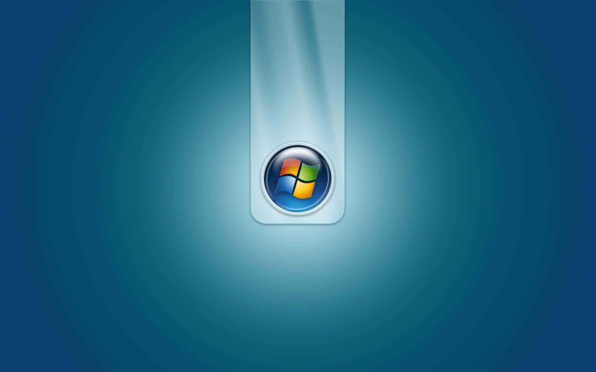 Windows Vista 桌布 壁紙 — 一個發光的Windows標誌居中在漸變藍色背景上，柔和的光線向上散發。