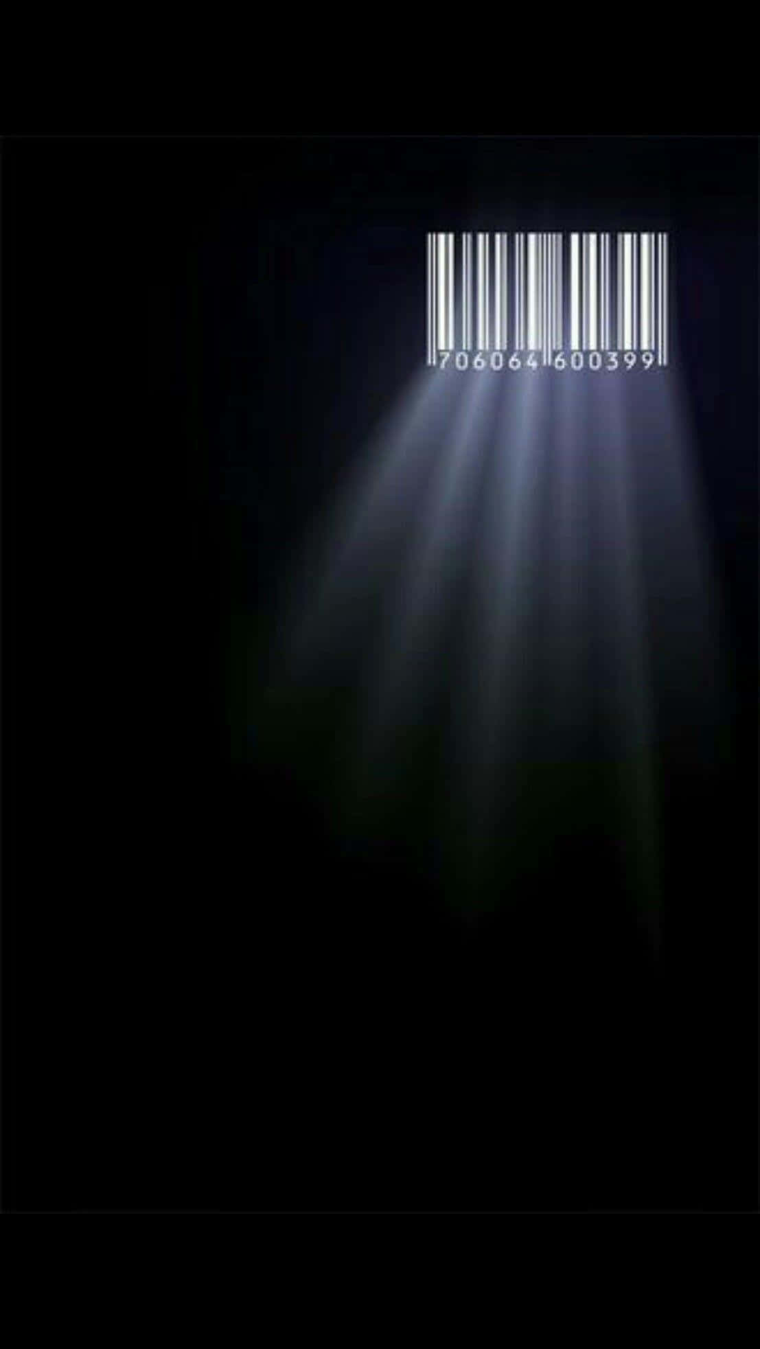 Barcode Scanning 桌布 壁紙 — 一個發光的條碼漂浮在黑暗中，光線從其中心向下輻射。