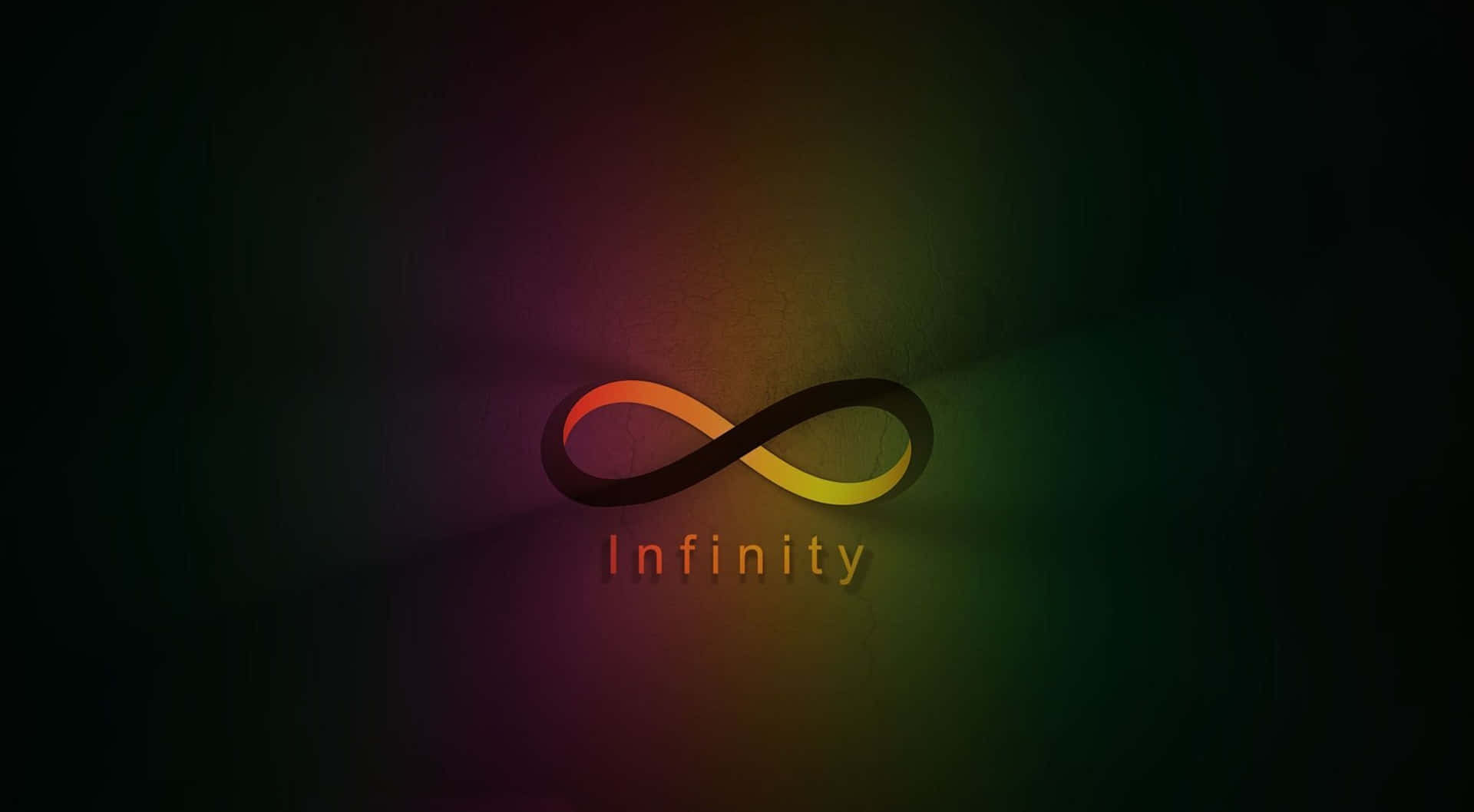 infinity 桌布 壁紙 — 一個發光的無限符號在深色漸變背景上散發出溫暖的色彩，下方有「Infinity」字樣。