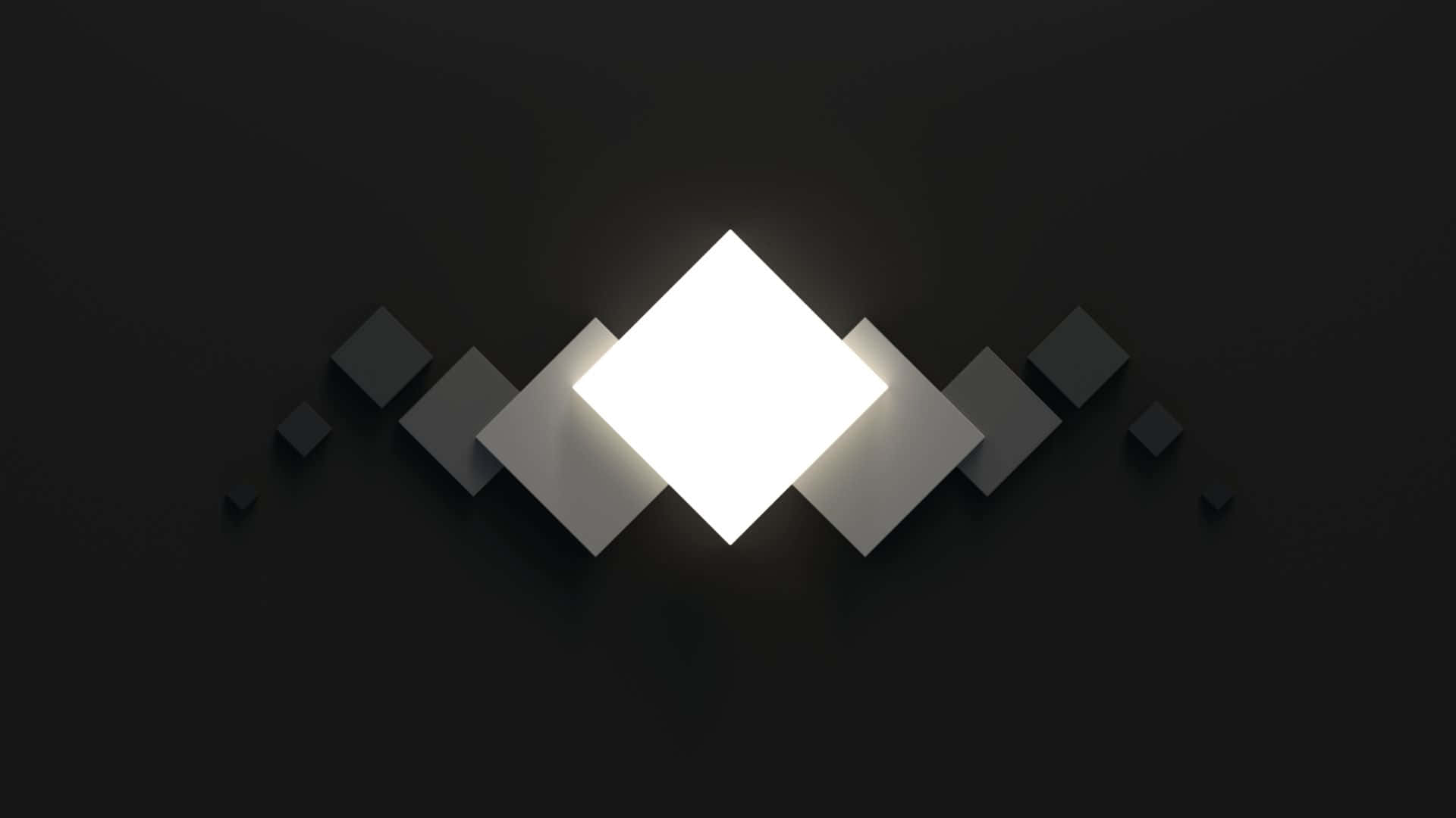 Minimalist Technology 桌布 壁紙 — 一個發光的白色菱形燈具，置於黑色牆壁上暗淡灰色立方體的中心。