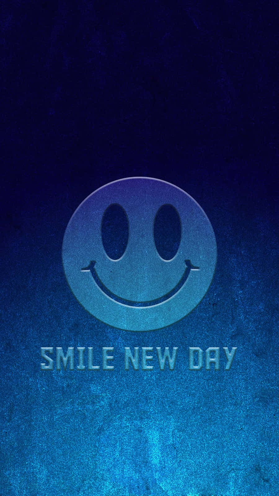 微笑 桌布 壁紙 — 一個發光的笑臉標誌，上面有「SMILE NEW DAY」文字，背景是帶紋理的藍色漸變。