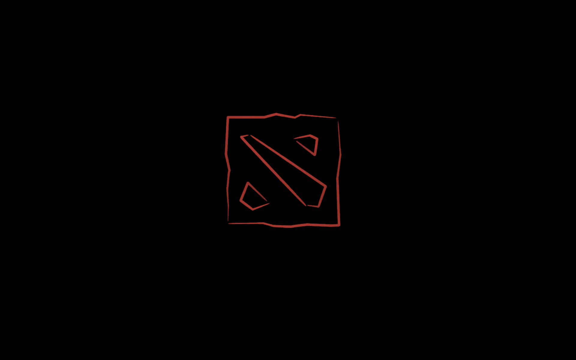Gamer Logo 桌布 壁紙 — 一個發光的紅色 Dota 2 標誌，以幼線勾勒在純黑色背景上。