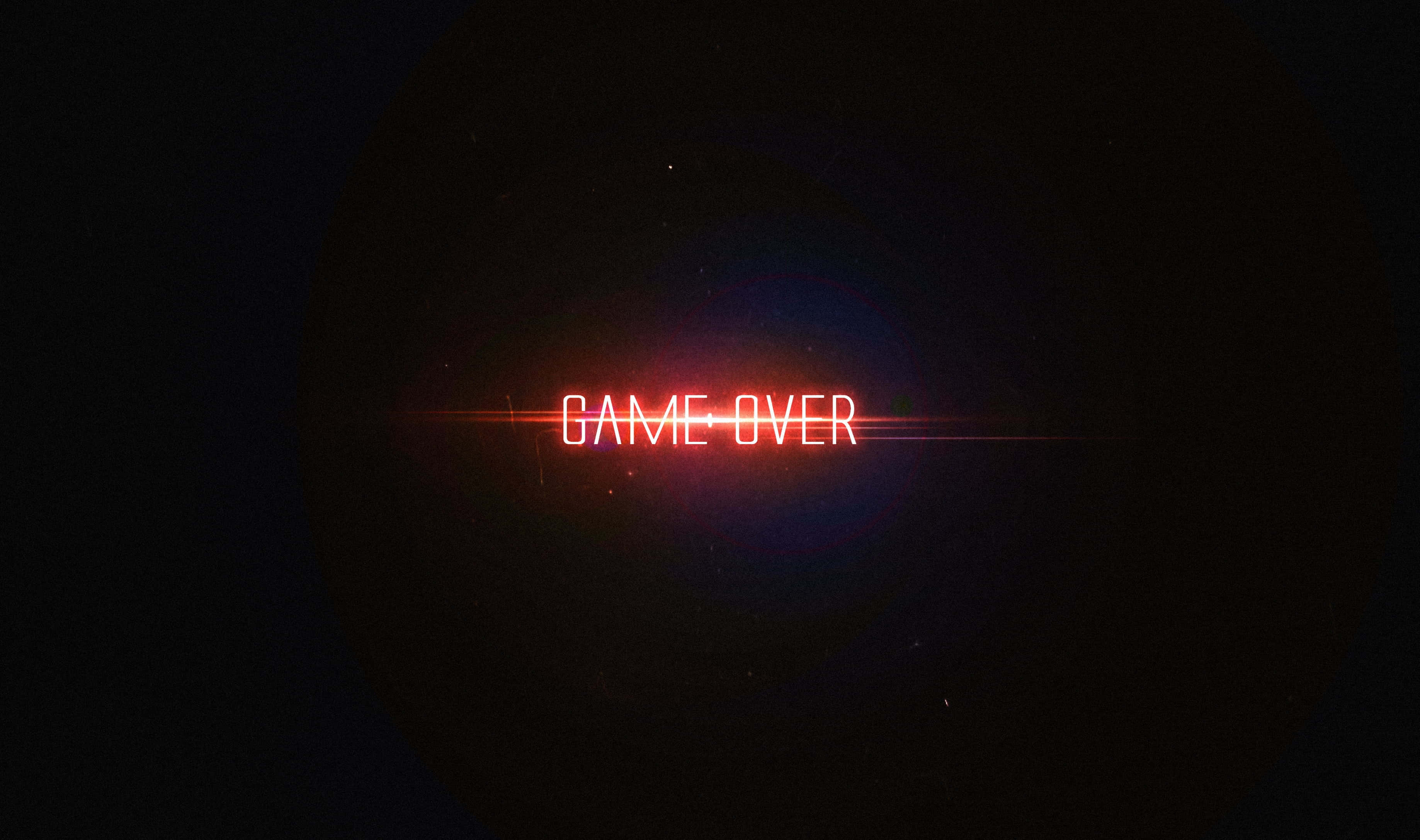 Dark Game Over 桌布 壁紙 — 一個發光的紅色「GAME OVER」文字在黑暗的宇宙背景上隨著鏡頭光暈脈動。